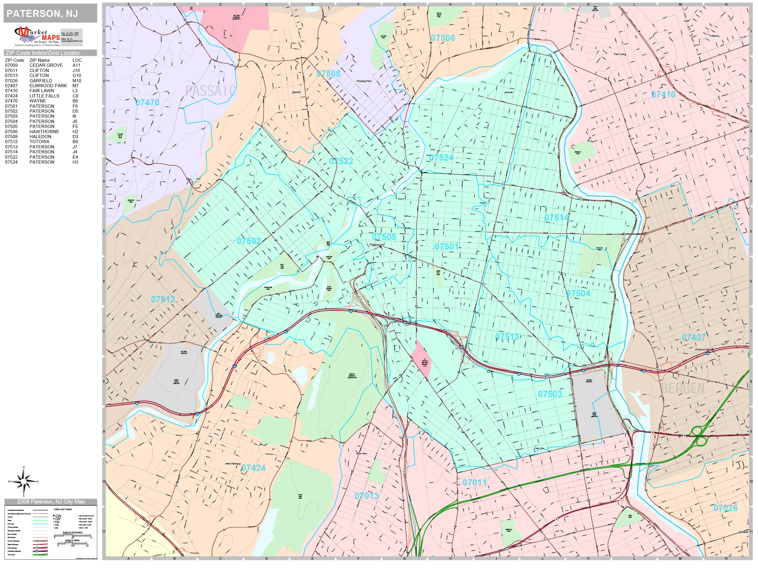 Paterson New Jersey Wall Map (Premium Style) by MarketMAPS