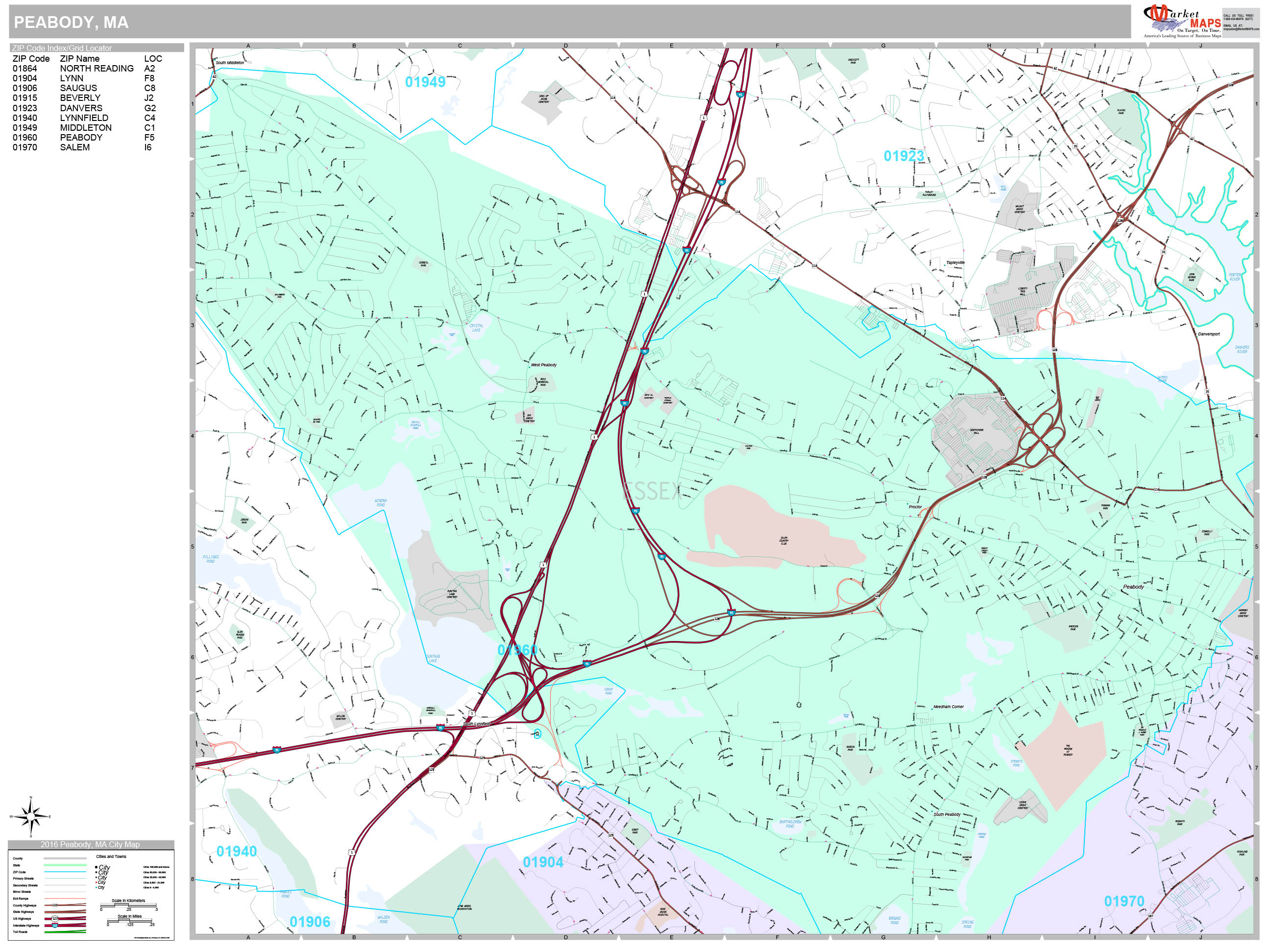 Peabody Massachusetts Wall Map (Premium Style) by MarketMAPS - MapSales