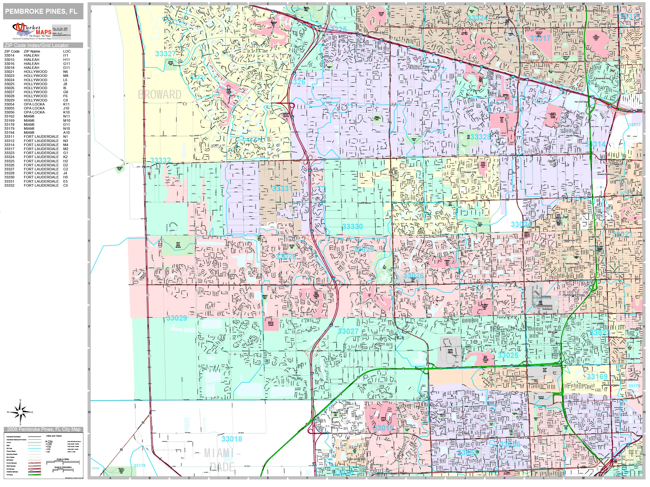 Pembroke Pines Florida Wall Map (Premium Style) by MarketMAPS MapSales