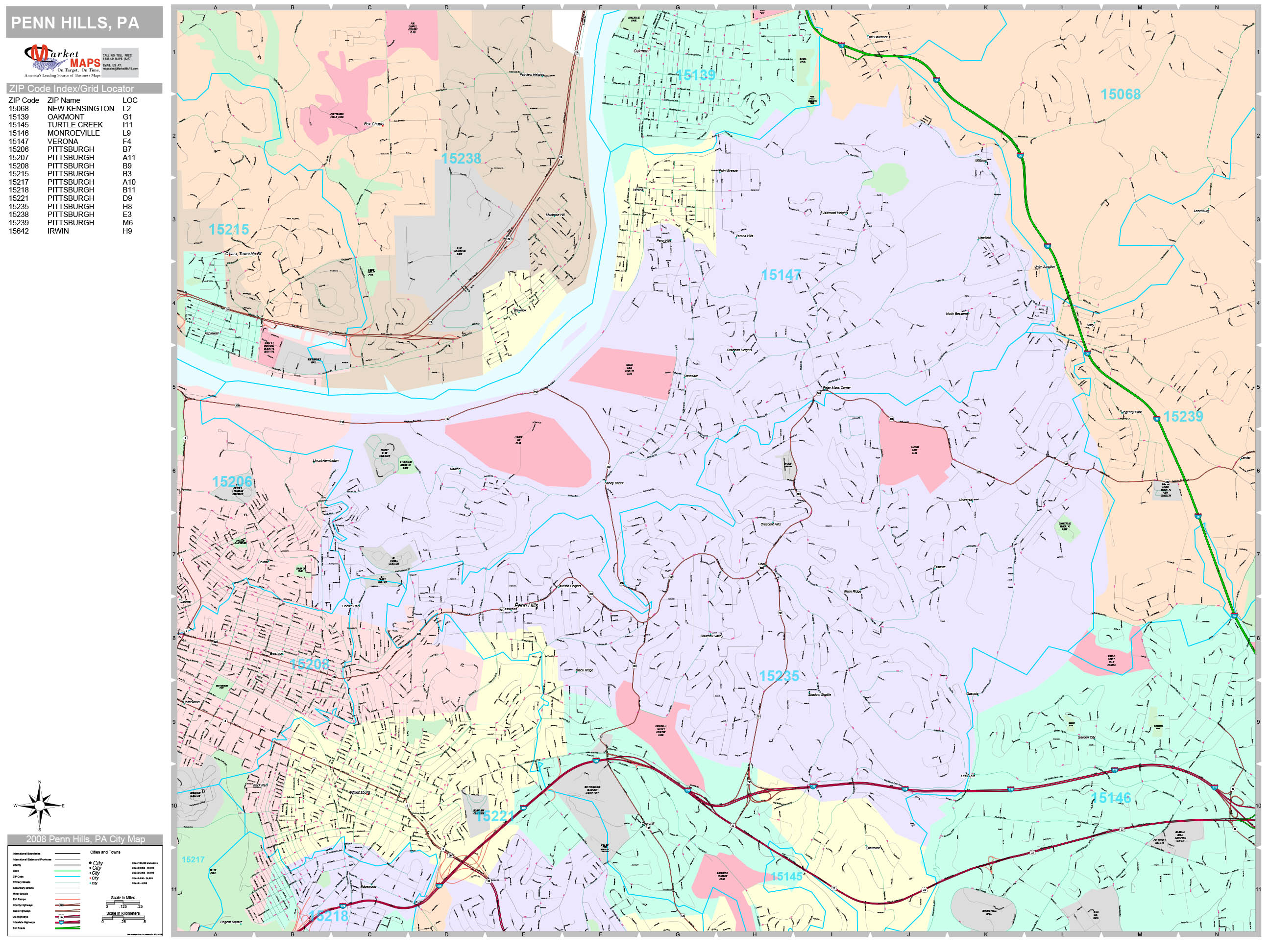 Penn Hills Pennsylvania Wall Map (Premium Style) by MarketMAPS