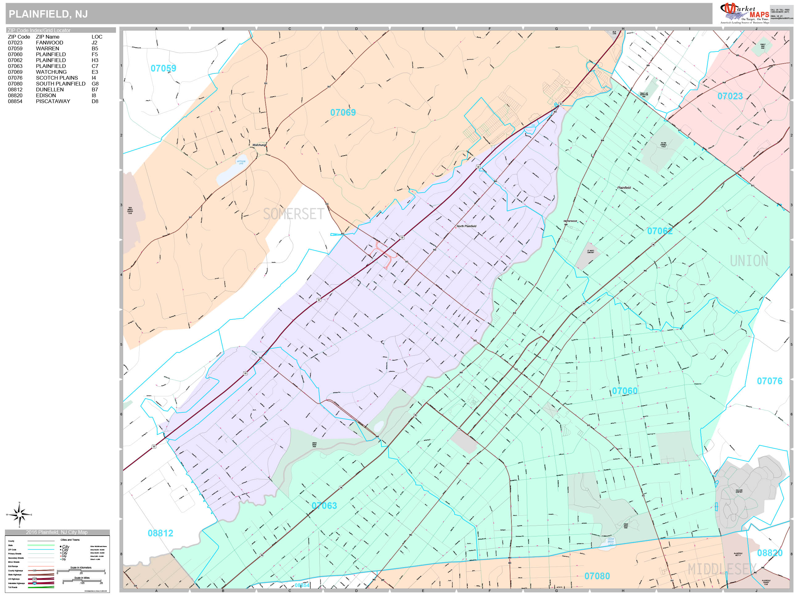 Plainfield New Jersey Wall Map (Premium Style) by MarketMAPS - MapSales.com