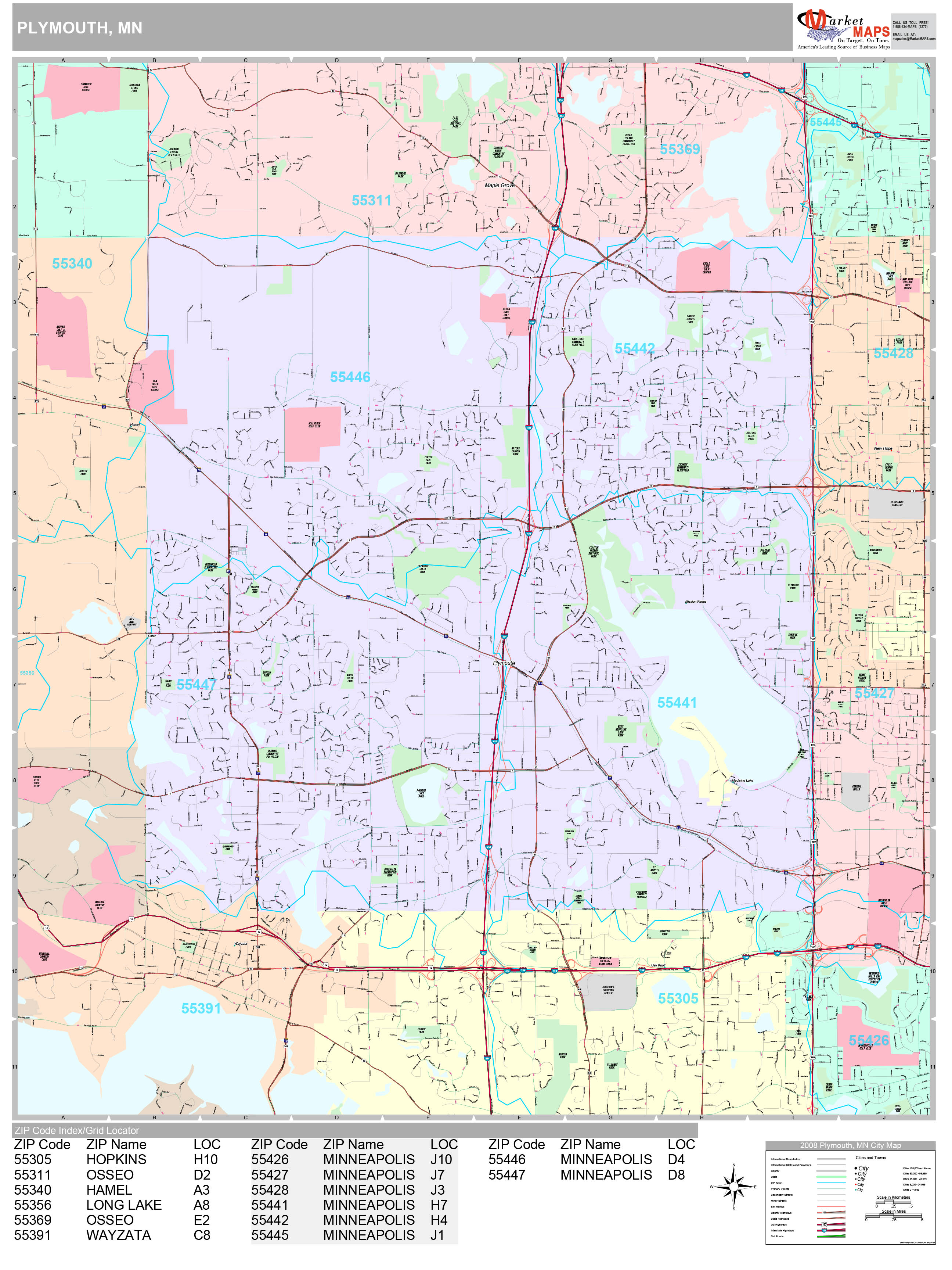 Plymouth Minnesota Wall Map (premium Style) By Marketmaps 41D