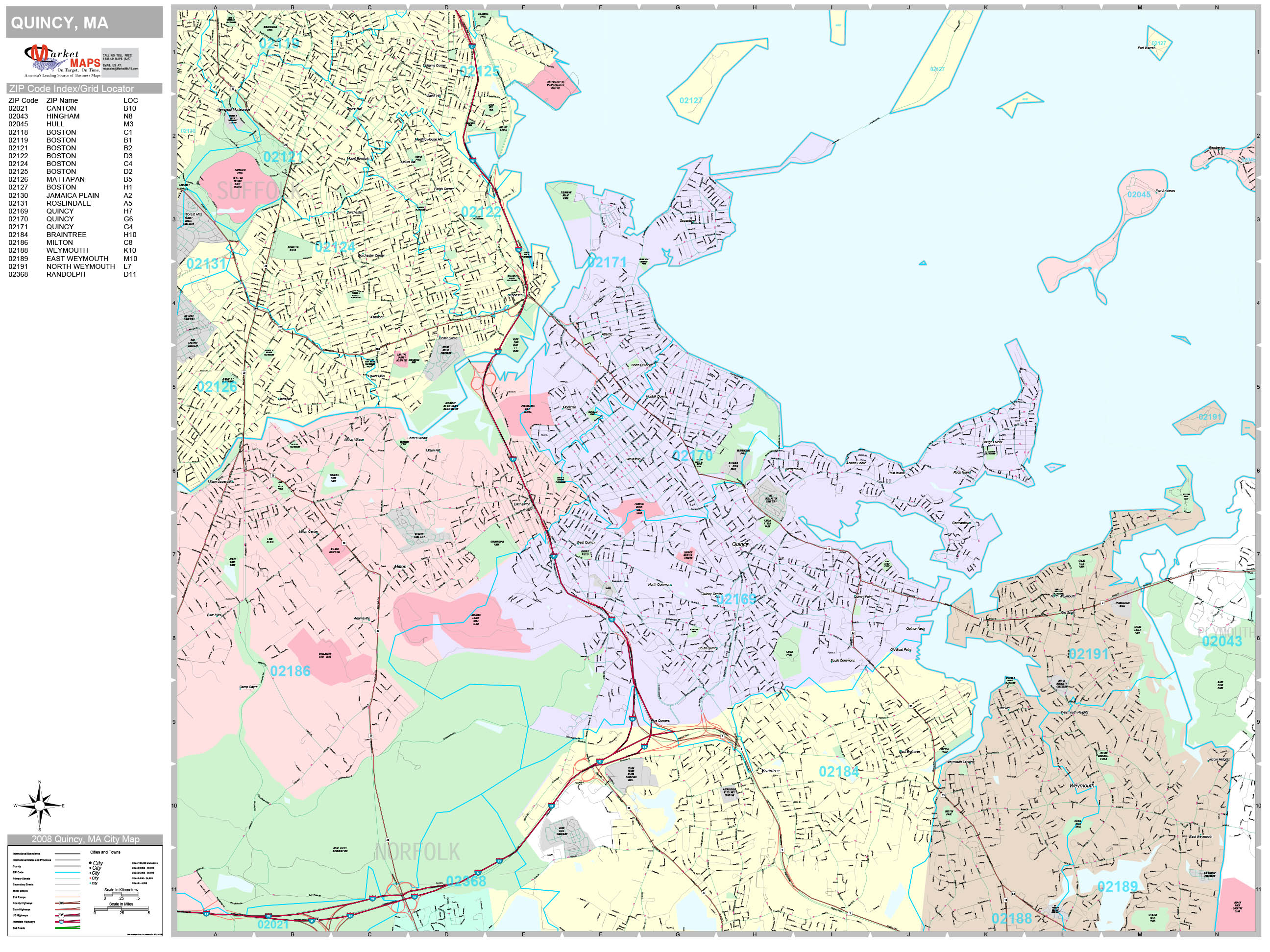 Quincy Massachusetts Wall Map (Premium Style) by MarketMAPS - MapSales