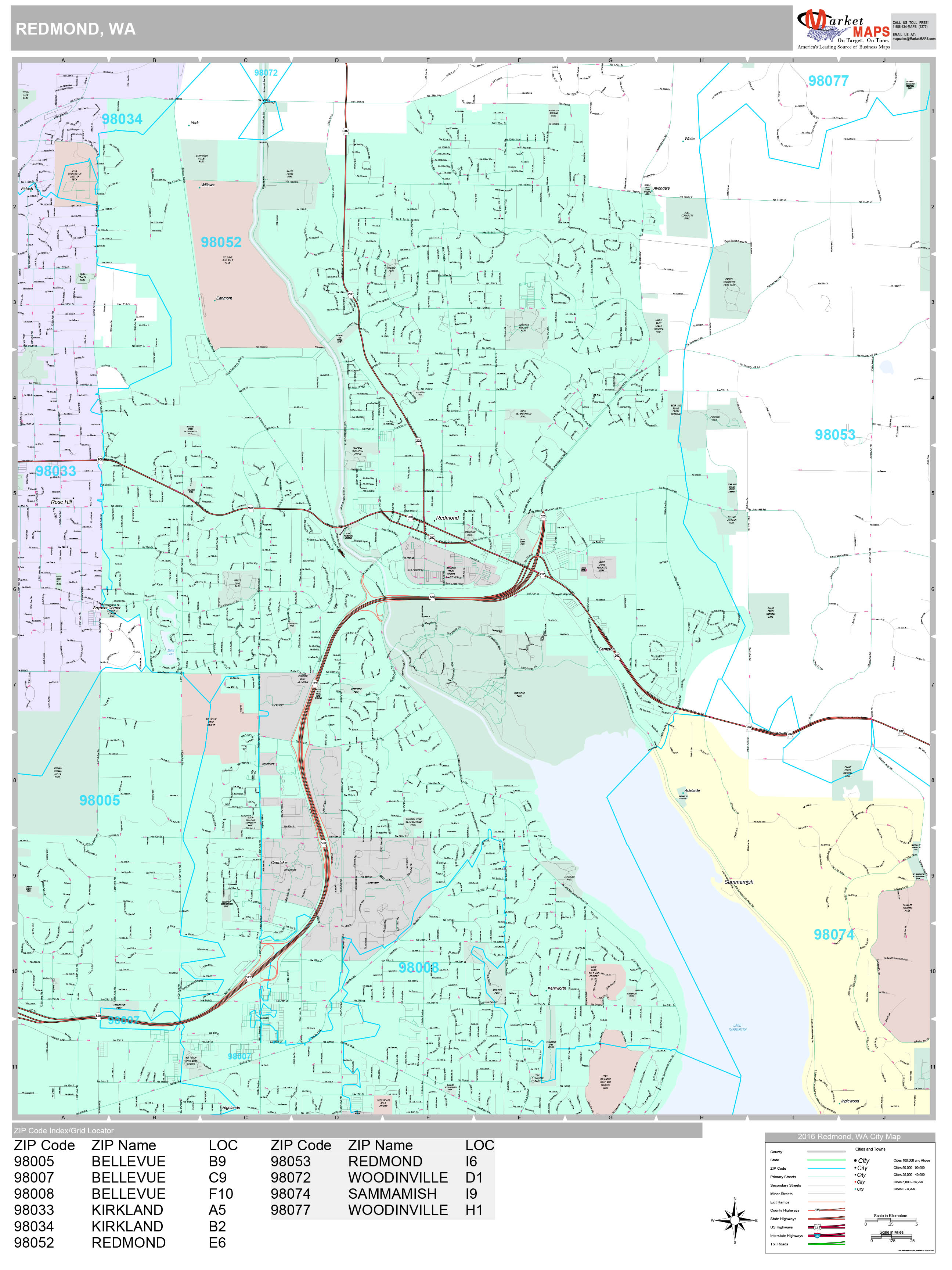 Redmond Washington Wall Map (Premium Style) by MarketMAPS