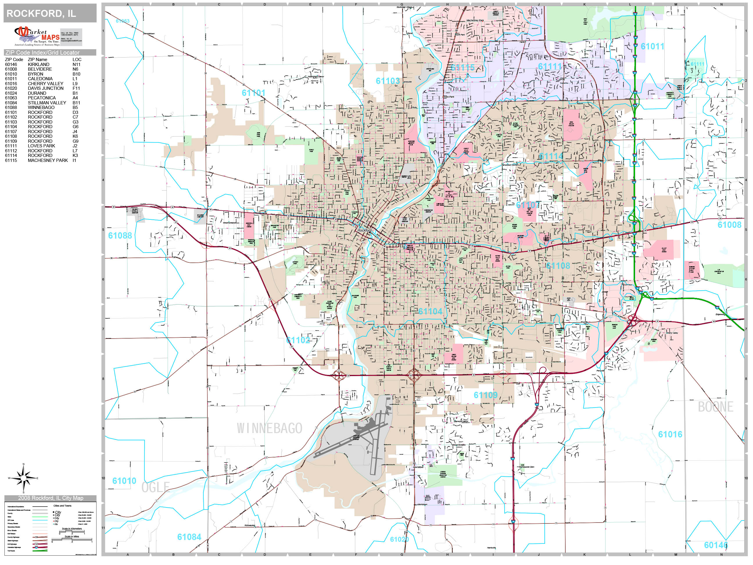 Rockford Illinois Wall Map (Premium Style) by MarketMAPS MapSales