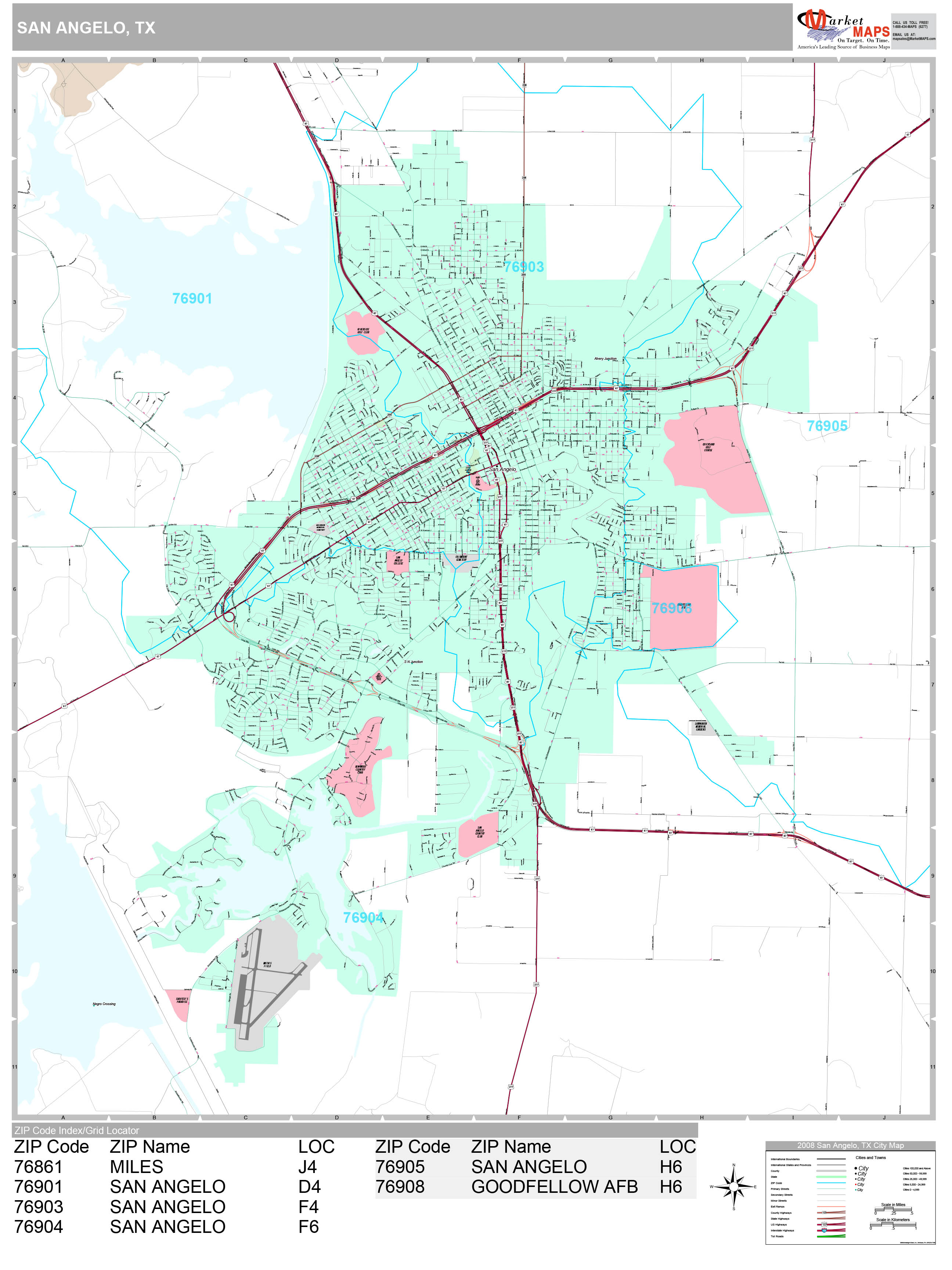San Angelo Texas Wall Map (Premium Style) by MarketMAPS MapSales
