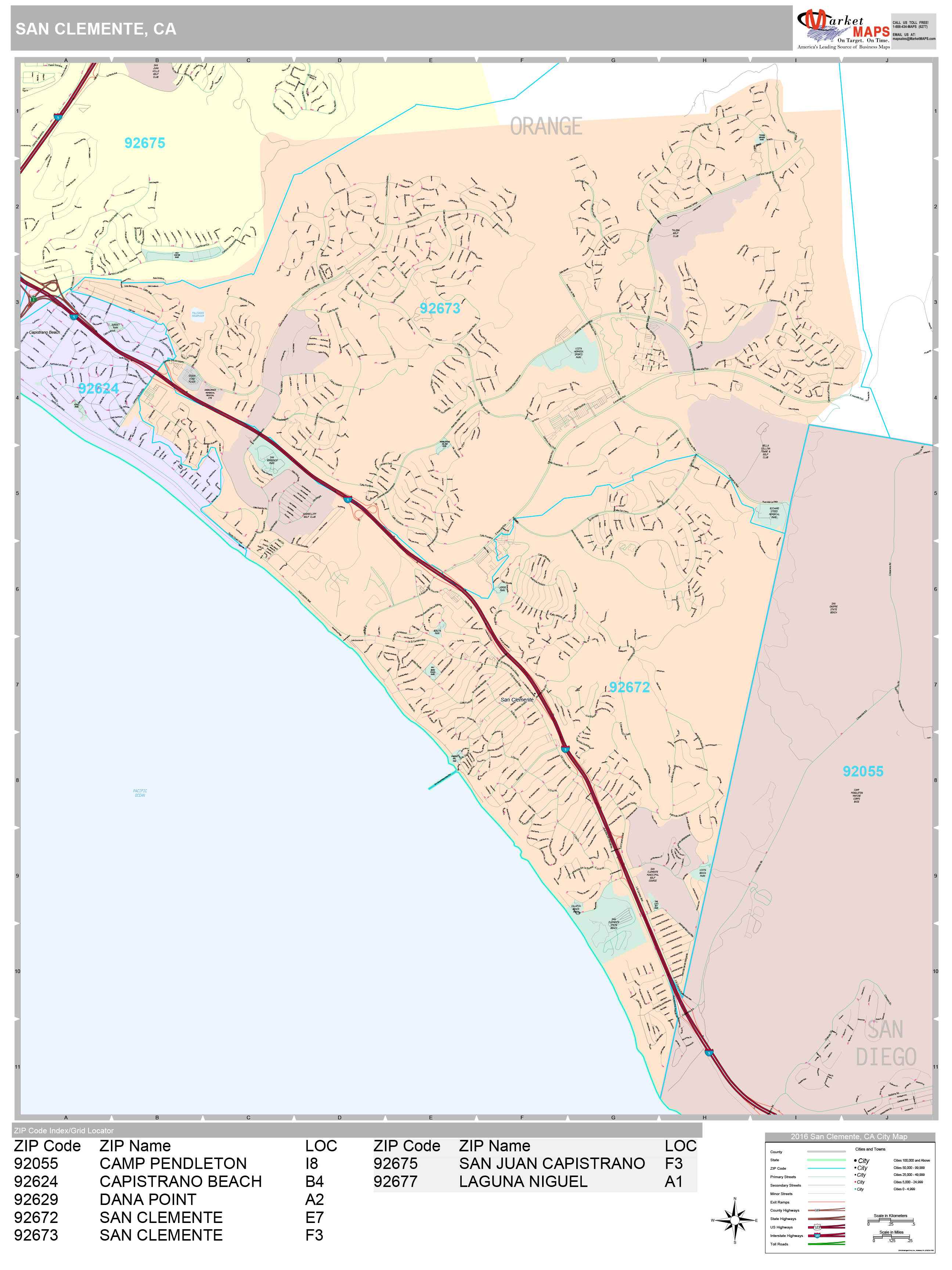San Clemente California Wall Map (Premium Style) by MarketMAPS MapSales