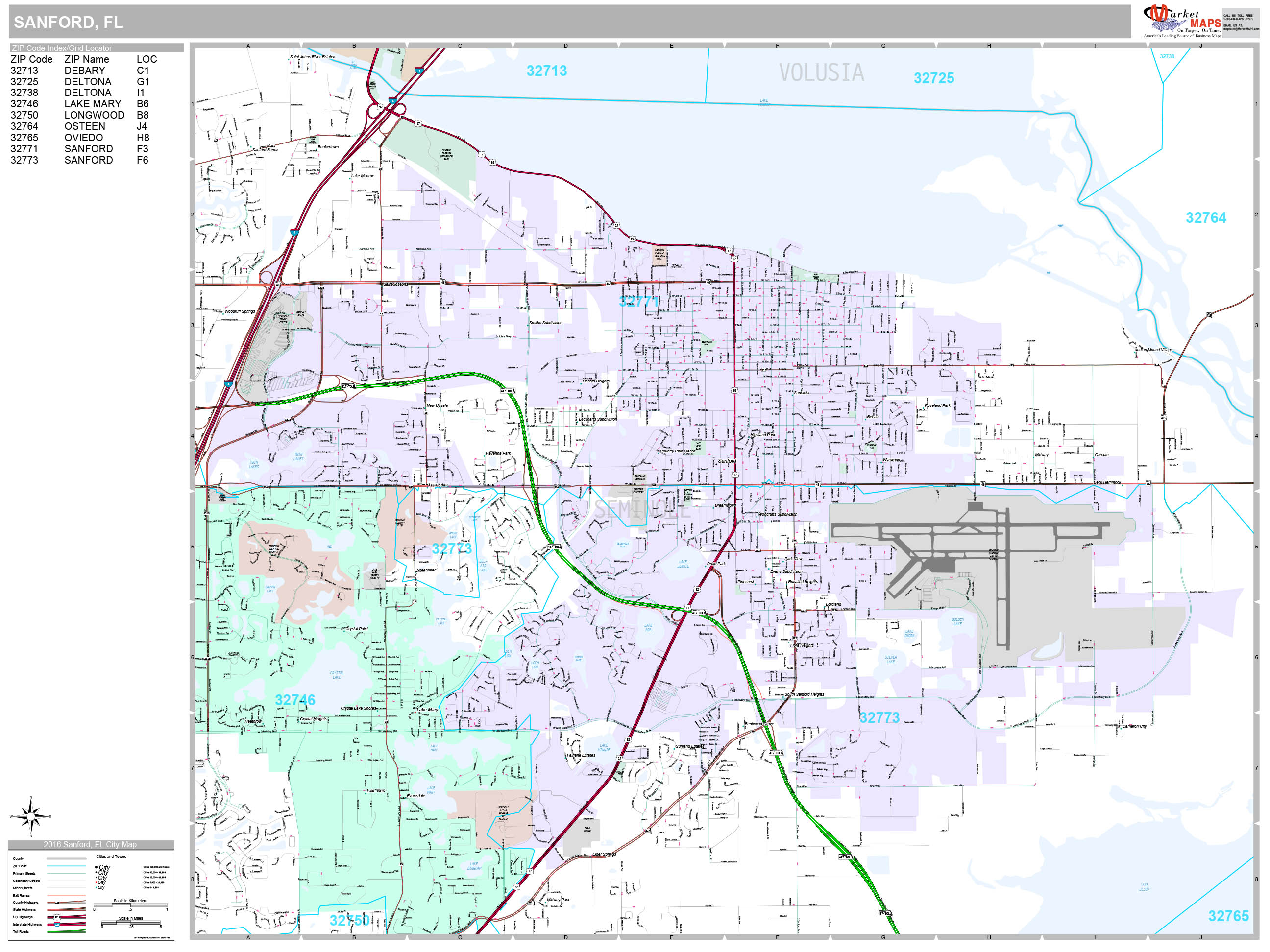 Sanford Florida Wall Map (Premium Style) by MarketMAPS MapSales