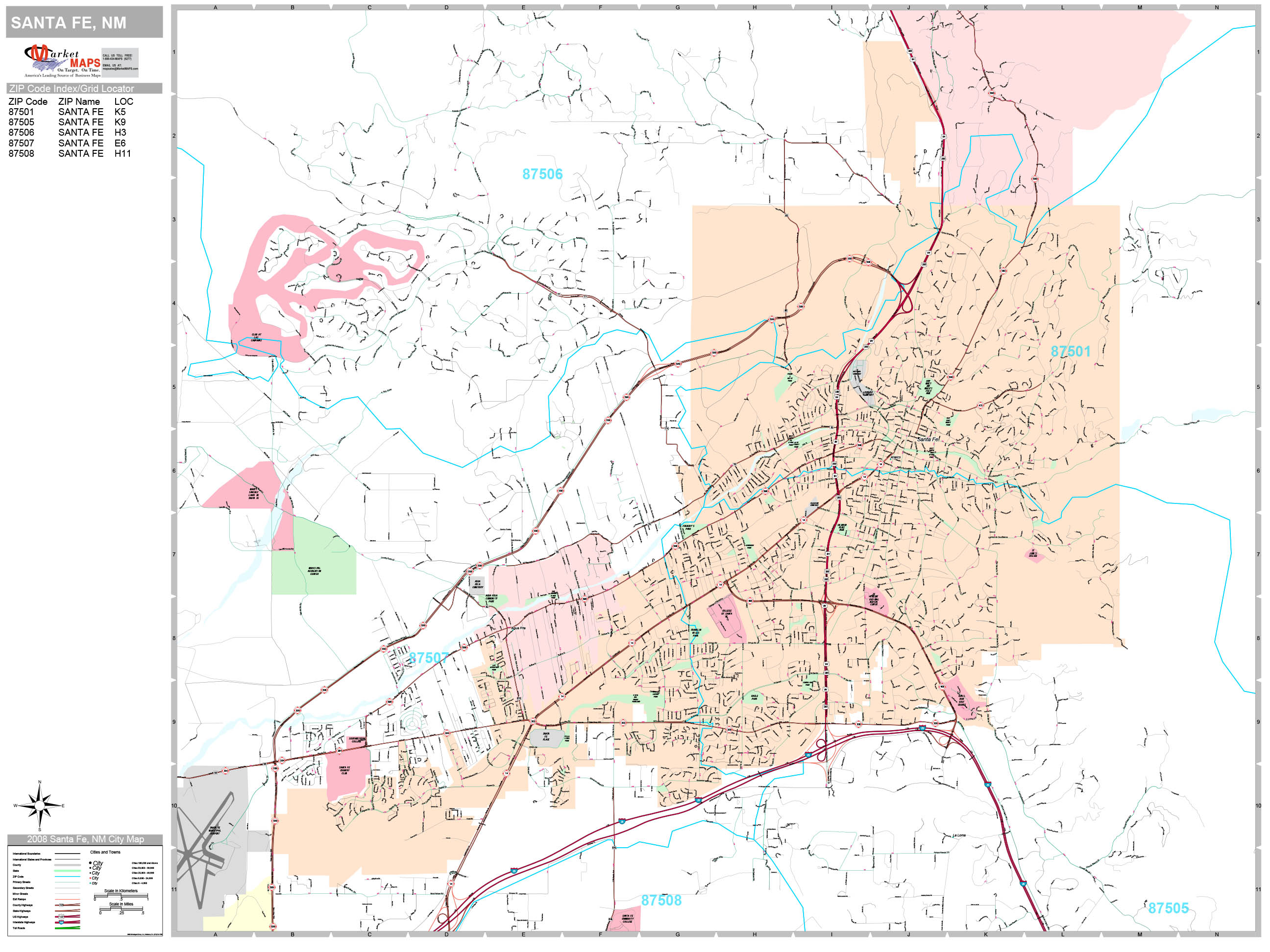 Santa Fe New Mexico Wall Map (Premium Style) by MarketMAPS