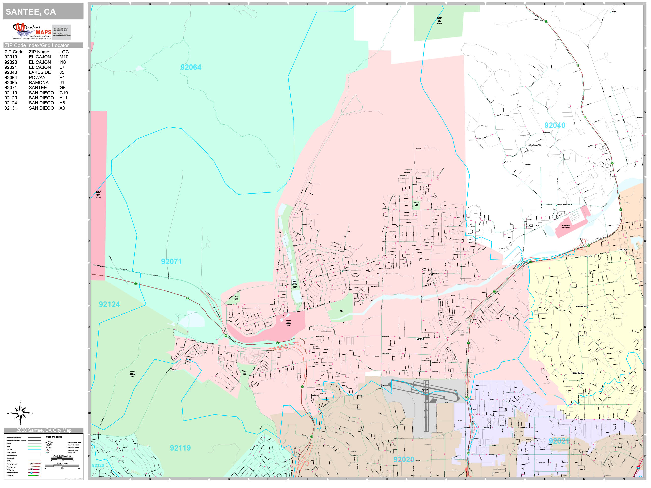 Santee California Wall Map (Premium Style) by MarketMAPS