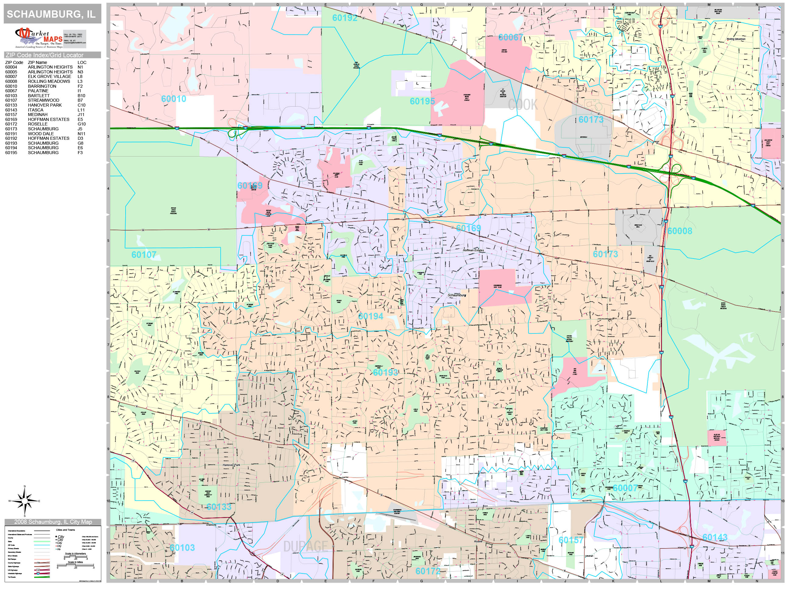 Schaumburg Illinois Wall Map (Premium Style) by MarketMAPS - MapSales