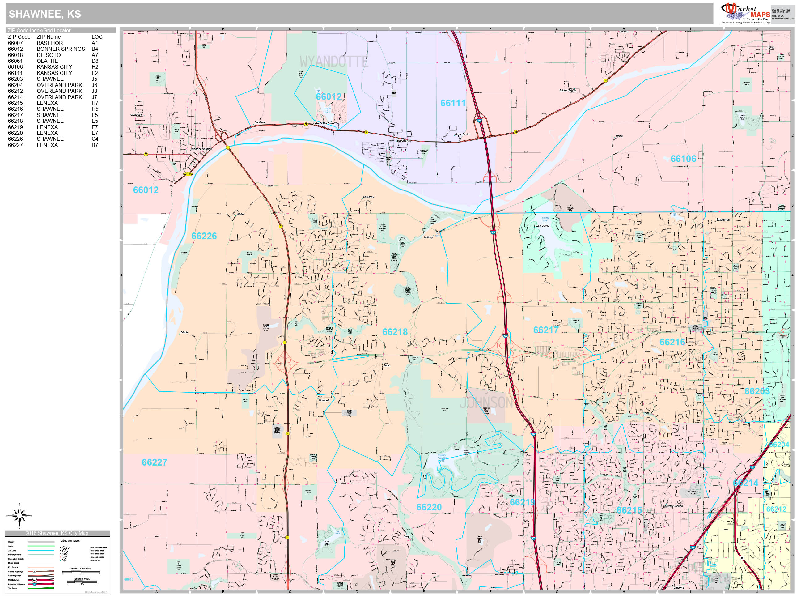 Shawnee Kansas Wall Map (Premium Style) by MarketMAPS MapSales