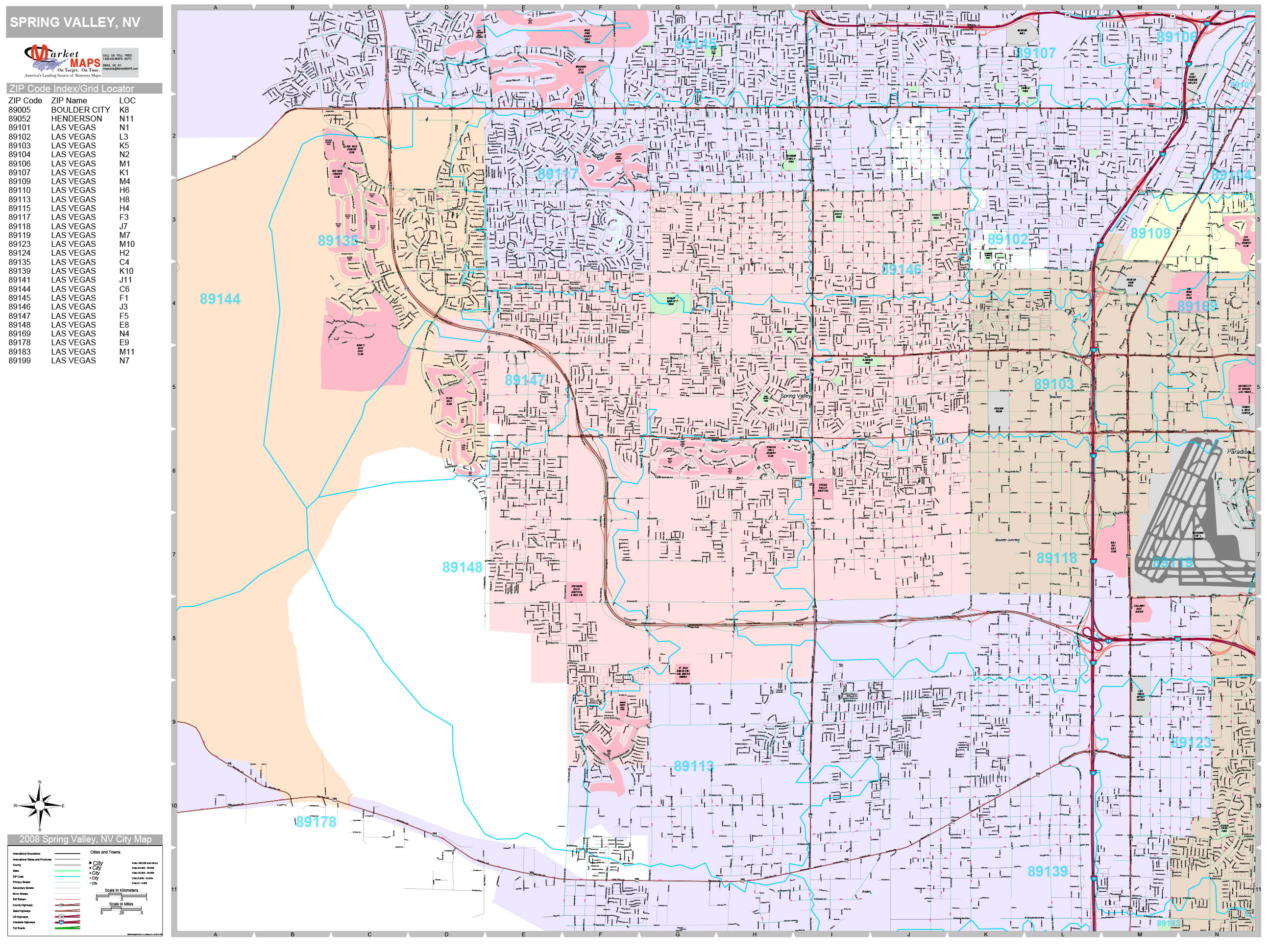 Spring Valley Nevada Wall Map (Premium Style) by MarketMAPS MapSales