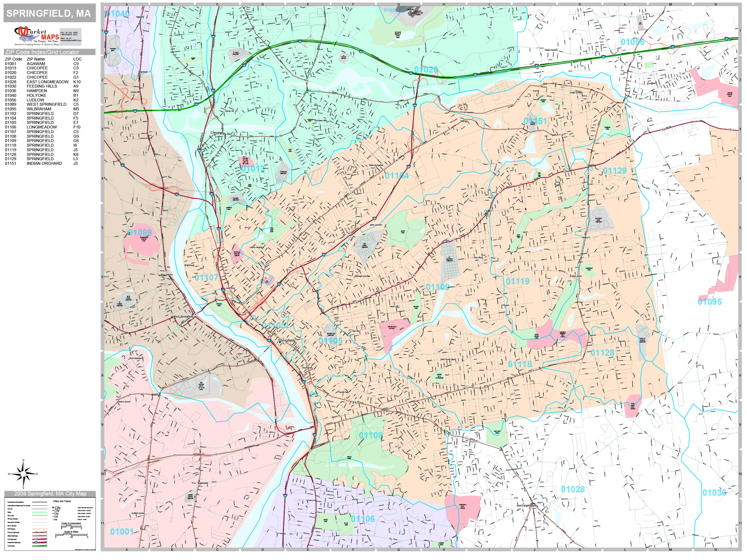 Springfield Massachusetts Wall Map Premium Style By Marketmaps Mapsales