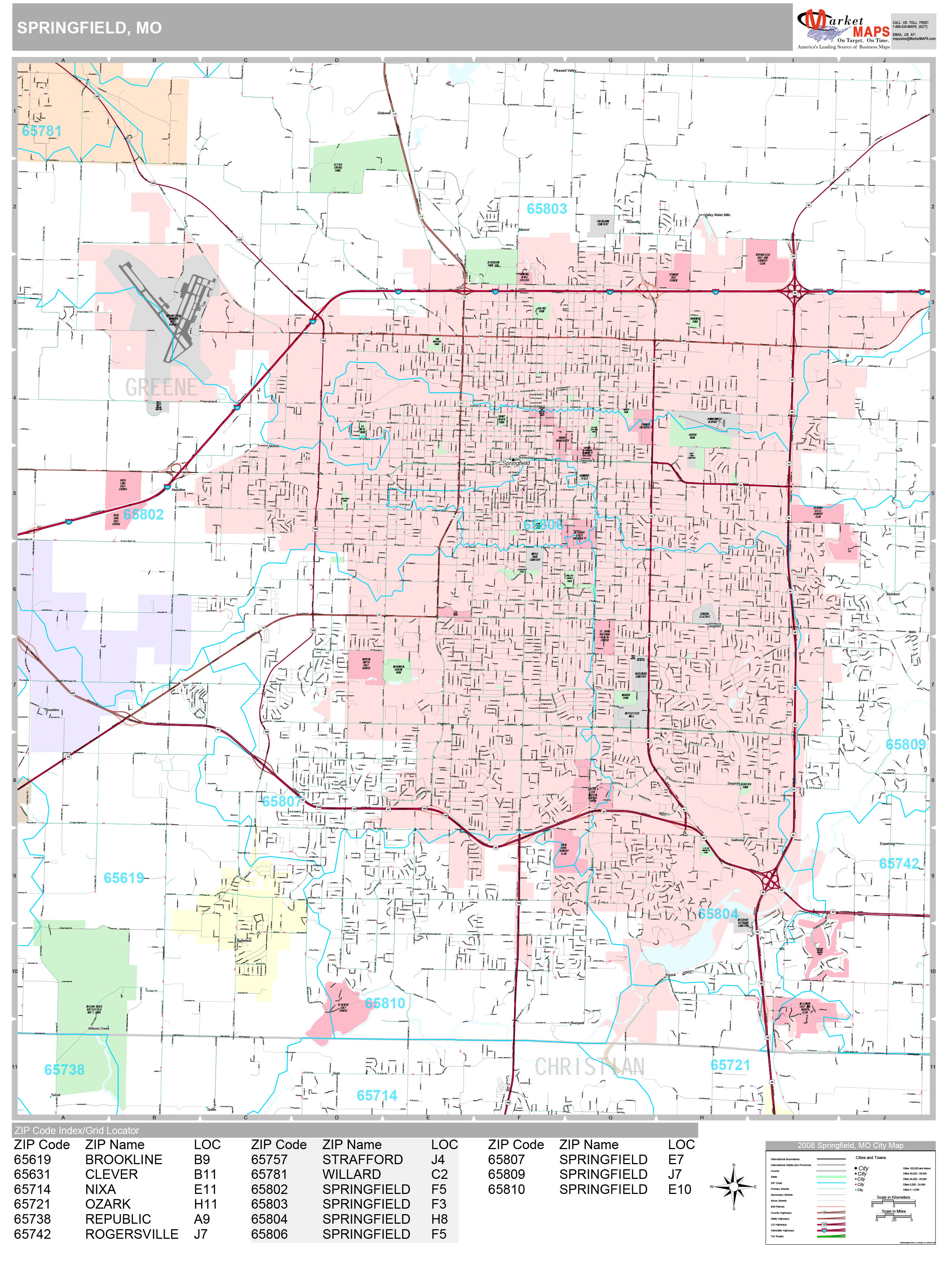 Springfield Missouri Wall Map (Premium Style) by MarketMAPS - MapSales.com