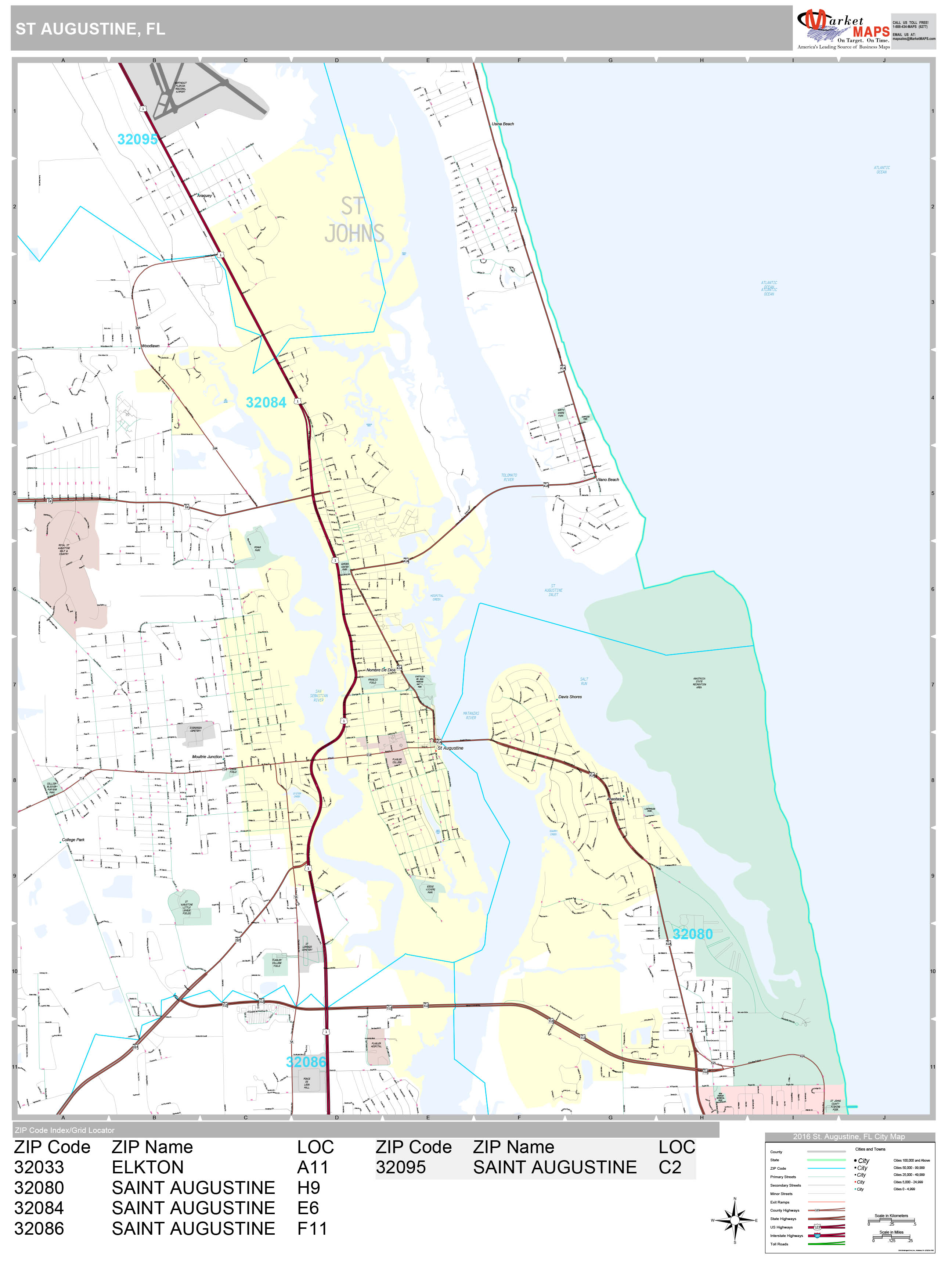 St. Augustine Florida Wall Map (Premium Style) by MarketMAPS