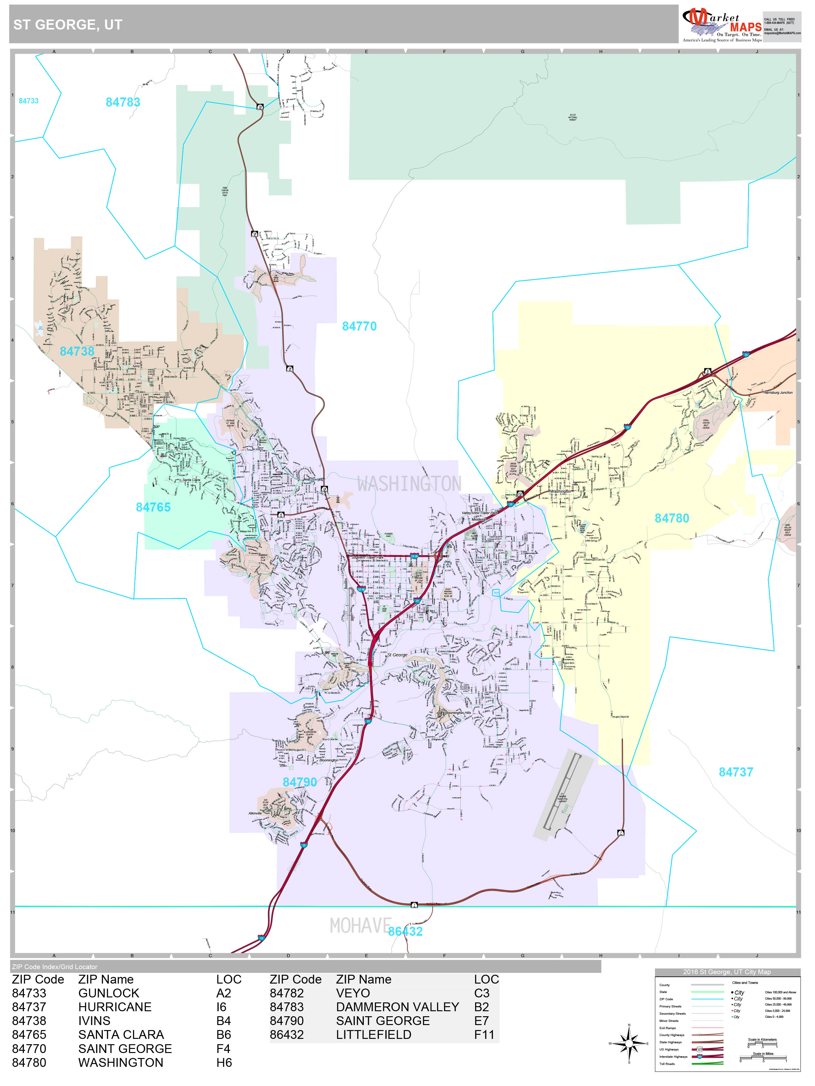 St. George Utah Wall Map (Premium Style) by MarketMAPS