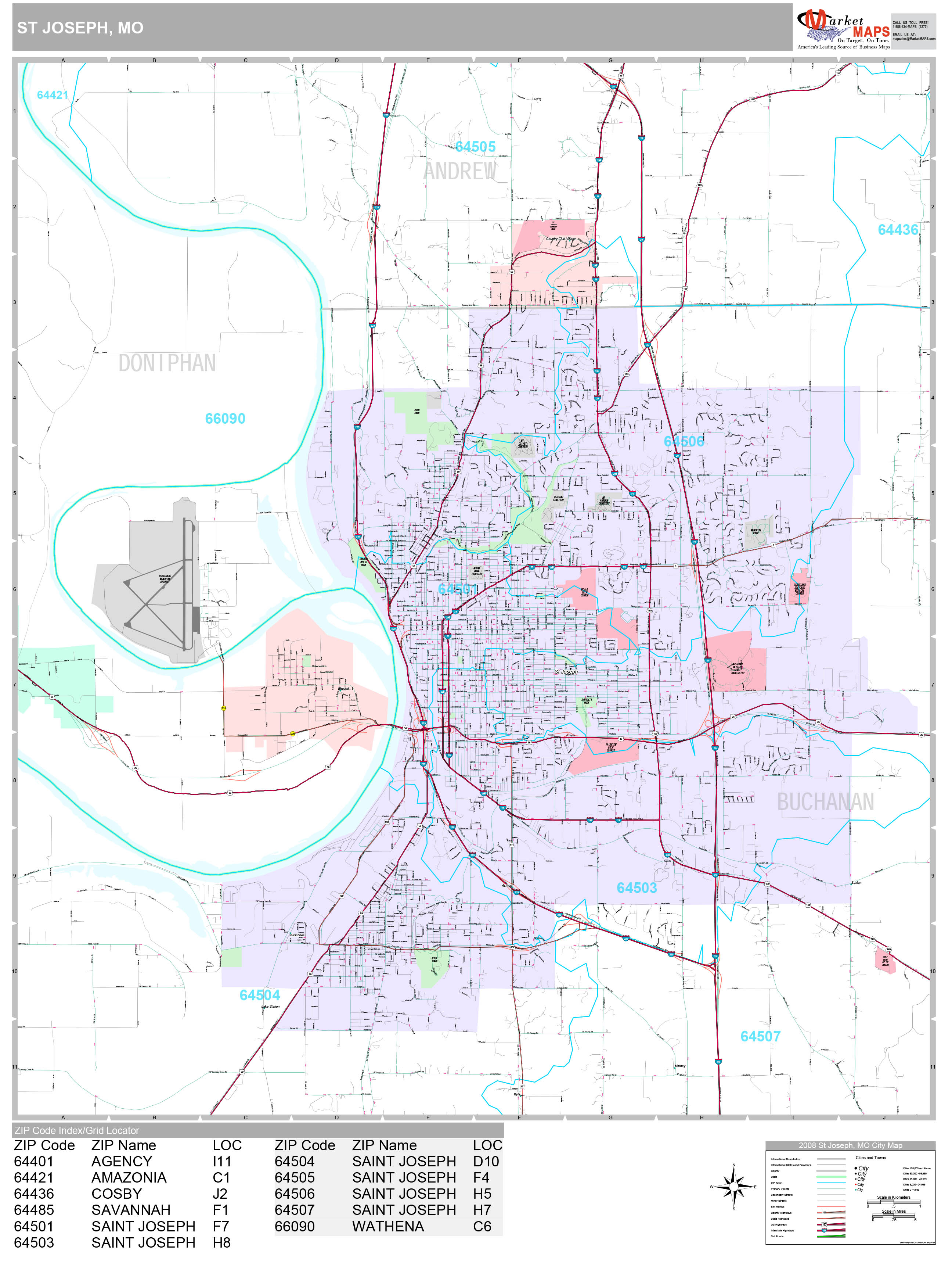 st-joseph-missouri-wall-map-premium-style-by-marketmaps