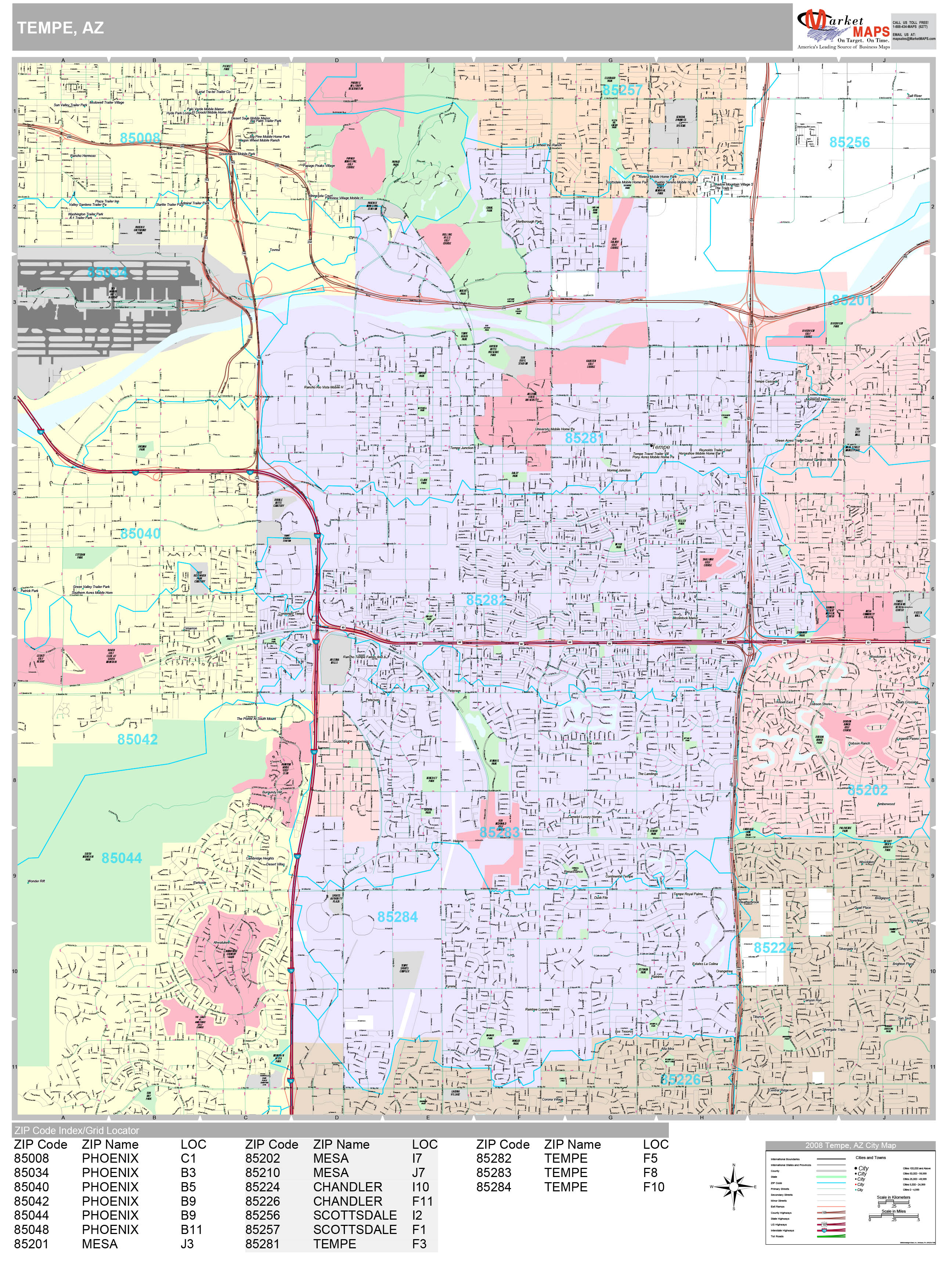 Tempe Arizona Wall Map (Premium Style) by MarketMAPS