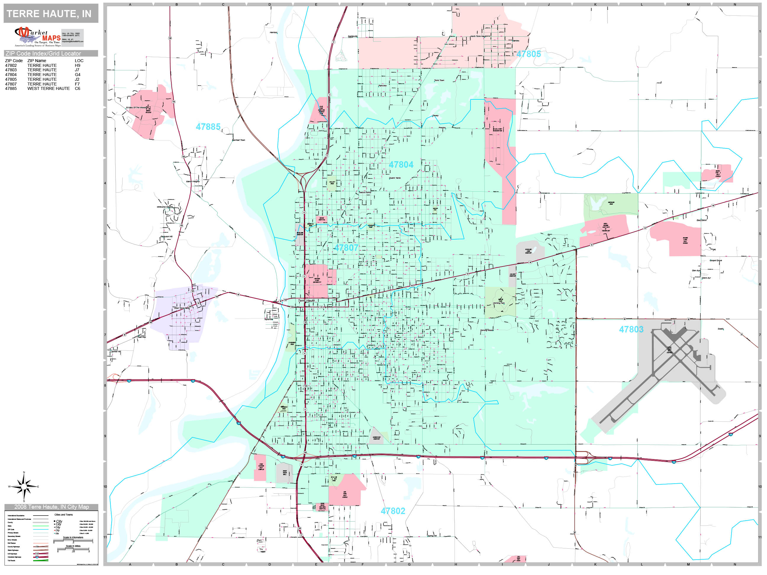 Terre Haute Indiana Wall Map (Premium Style) by MarketMAPS