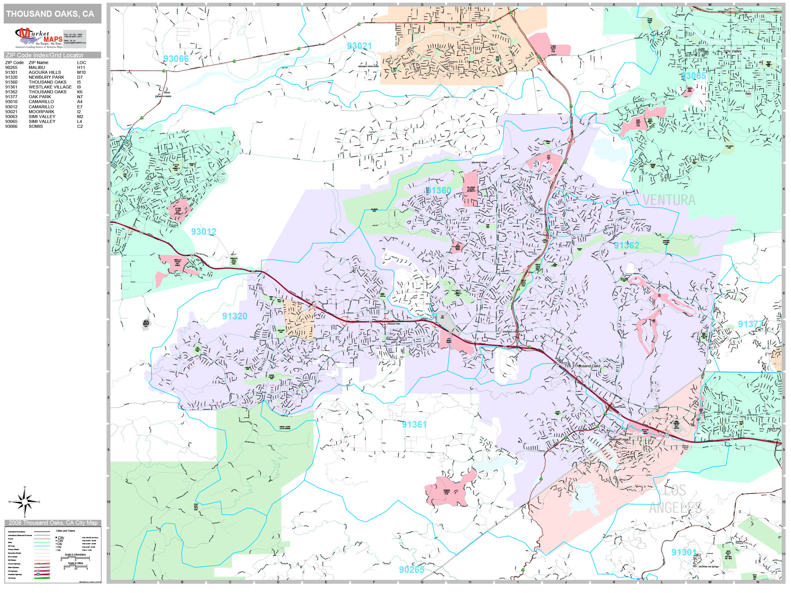 Thousand Oaks California Wall Map (Premium Style) by MarketMAPS