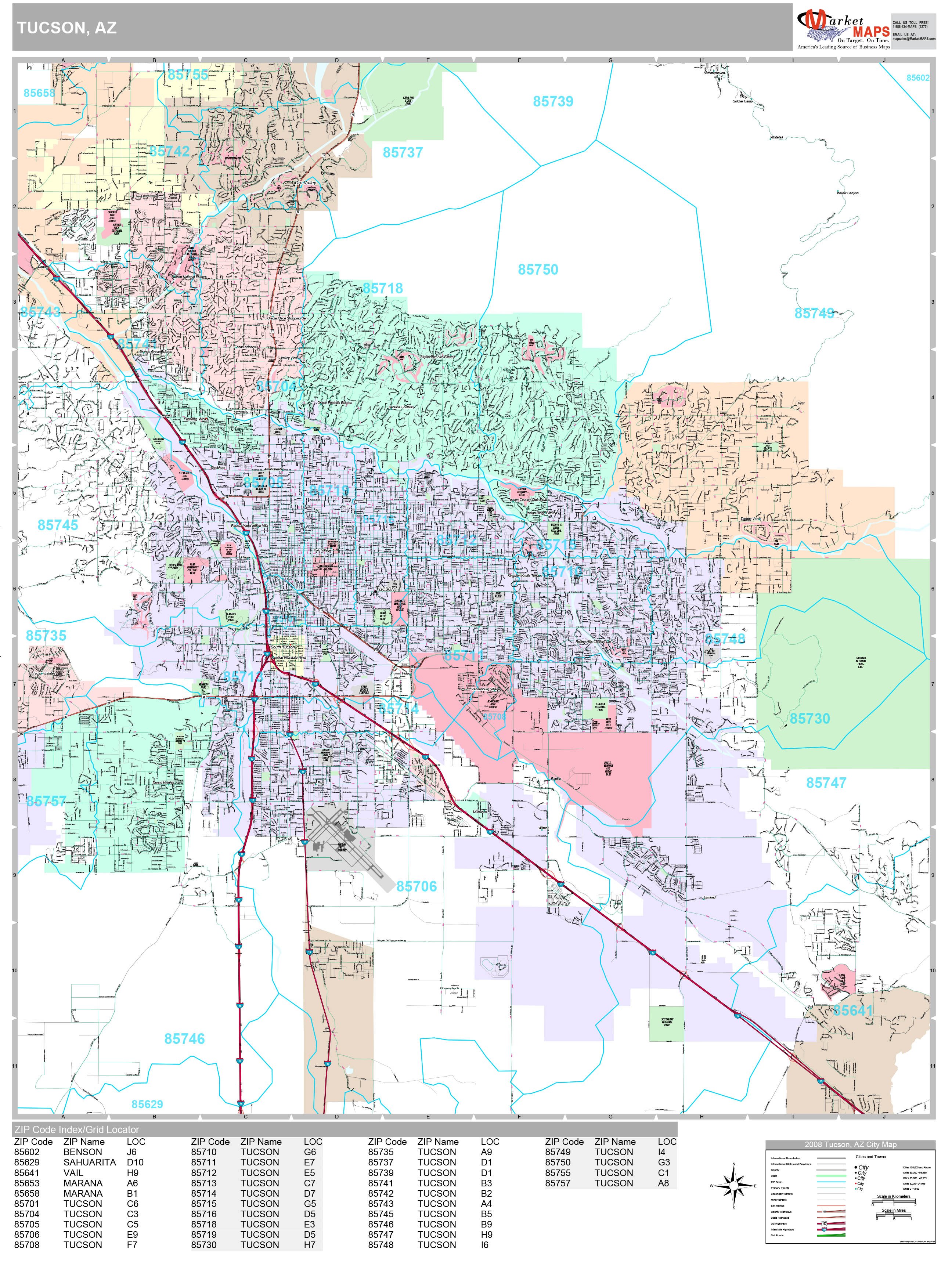 Tucson Arizona Zip Code Wall Map Premium Style By Marketmaps Sexiz Pix