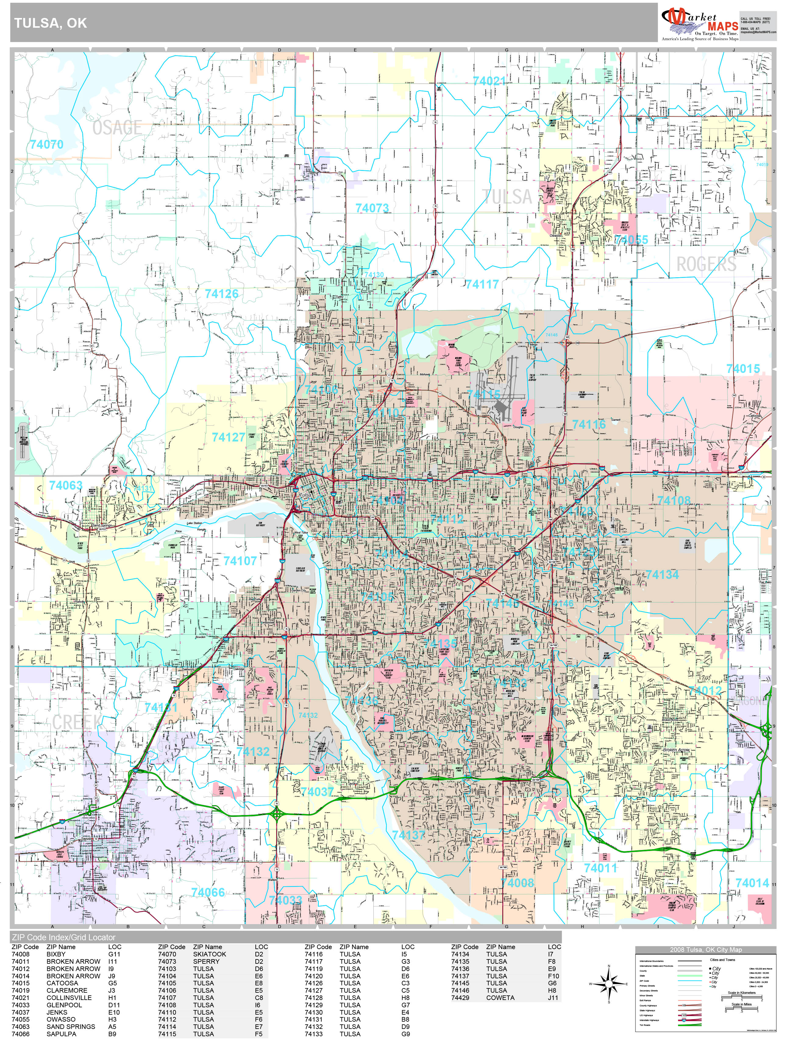Tulsa Oklahoma Wall Map (Premium Style) by MarketMAPS MapSales