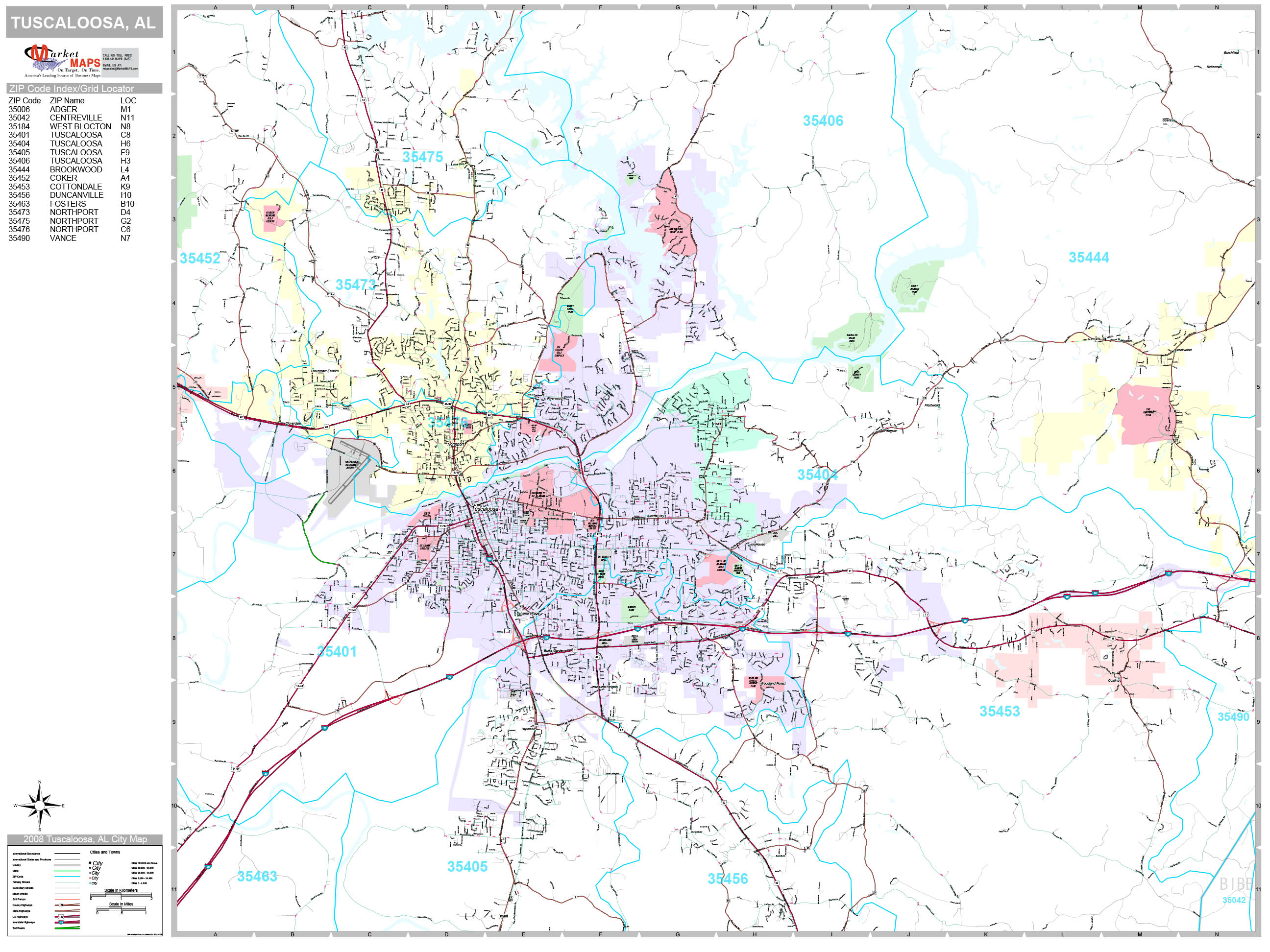 Tuscaloosa Alabama Wall Map (Premium Style) by MarketMAPS