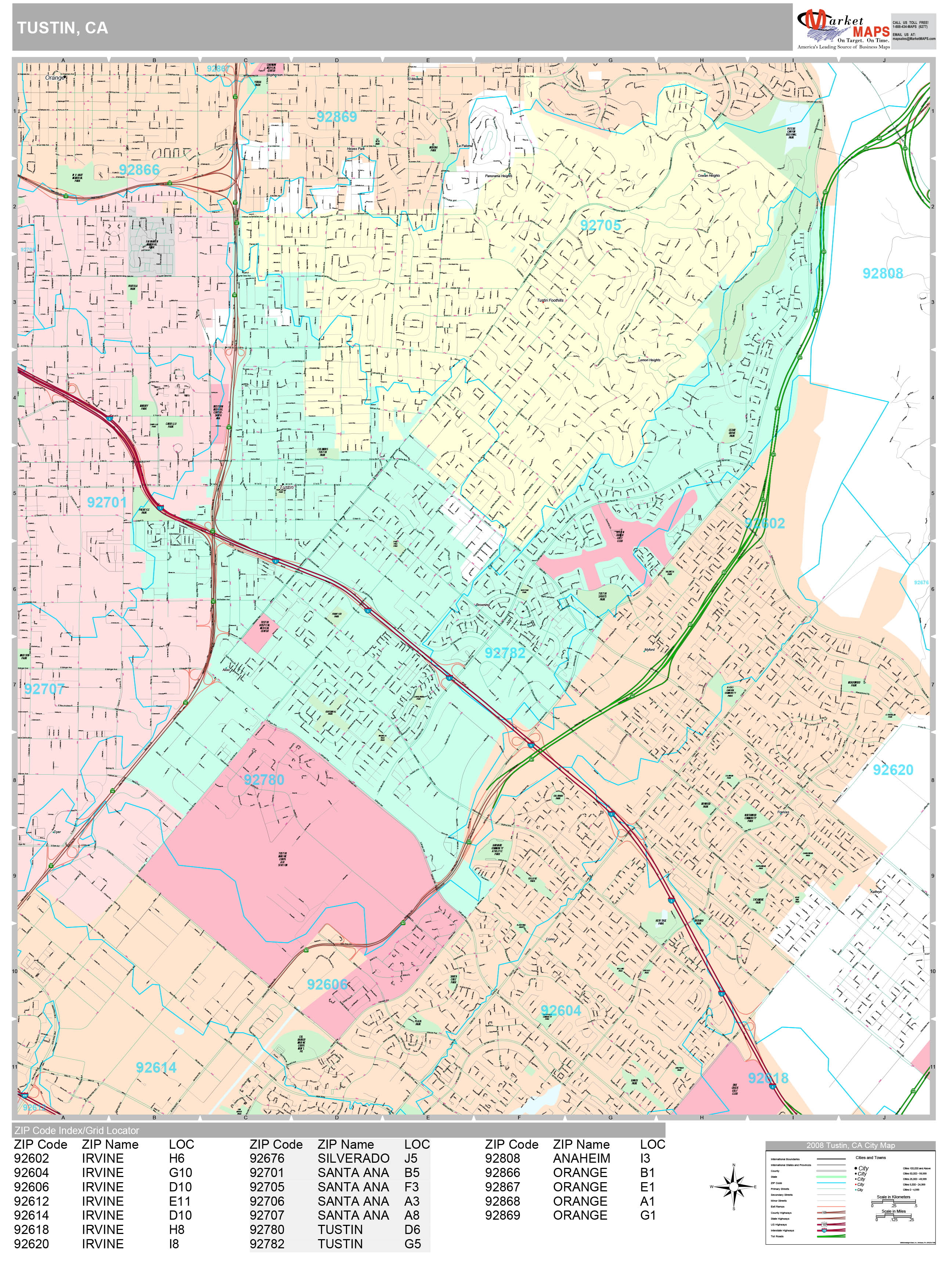 Tustin California Wall Map (Premium Style) by MarketMAPS