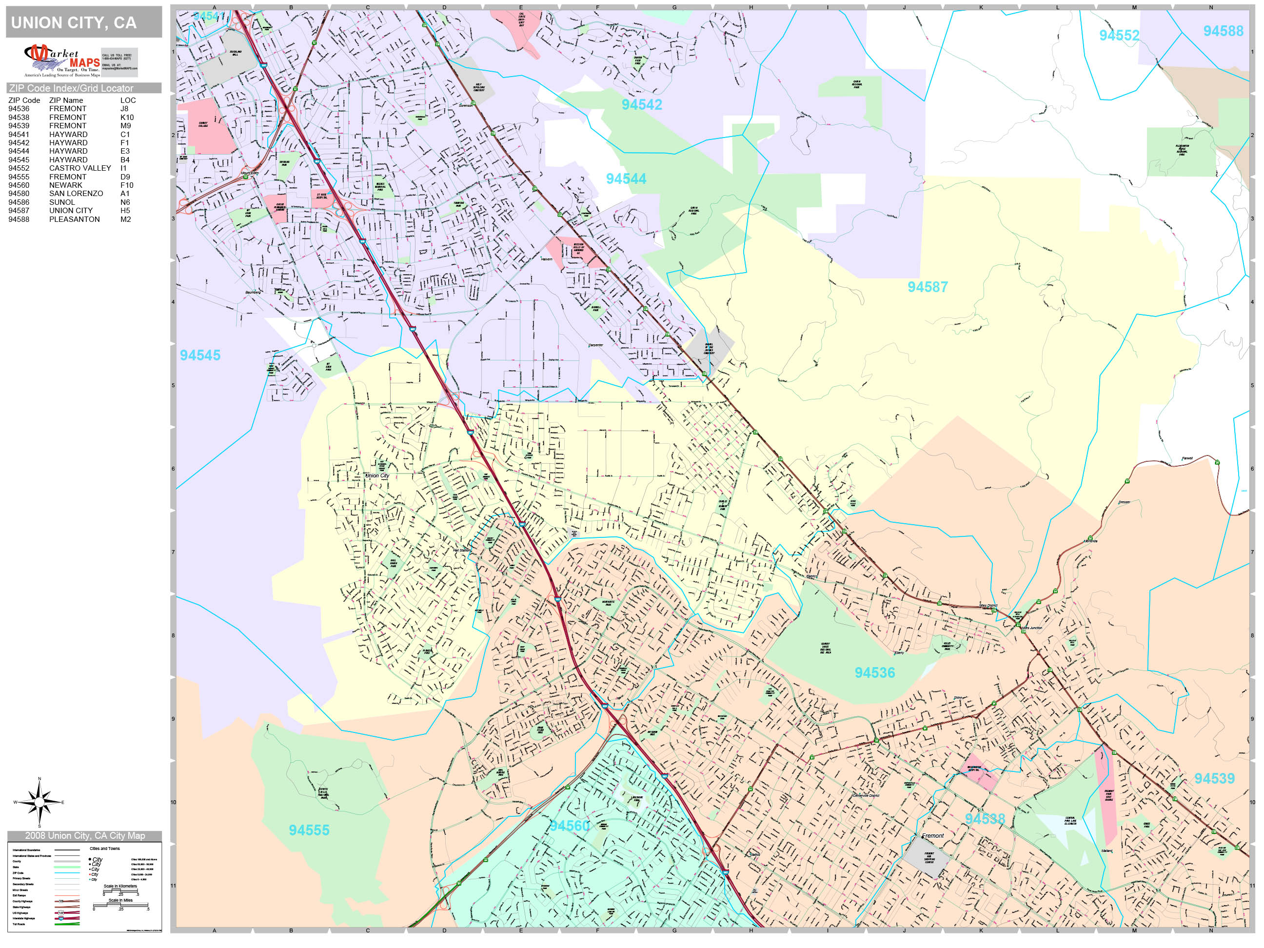Union City California Wall Map (Premium Style) by MarketMAPS