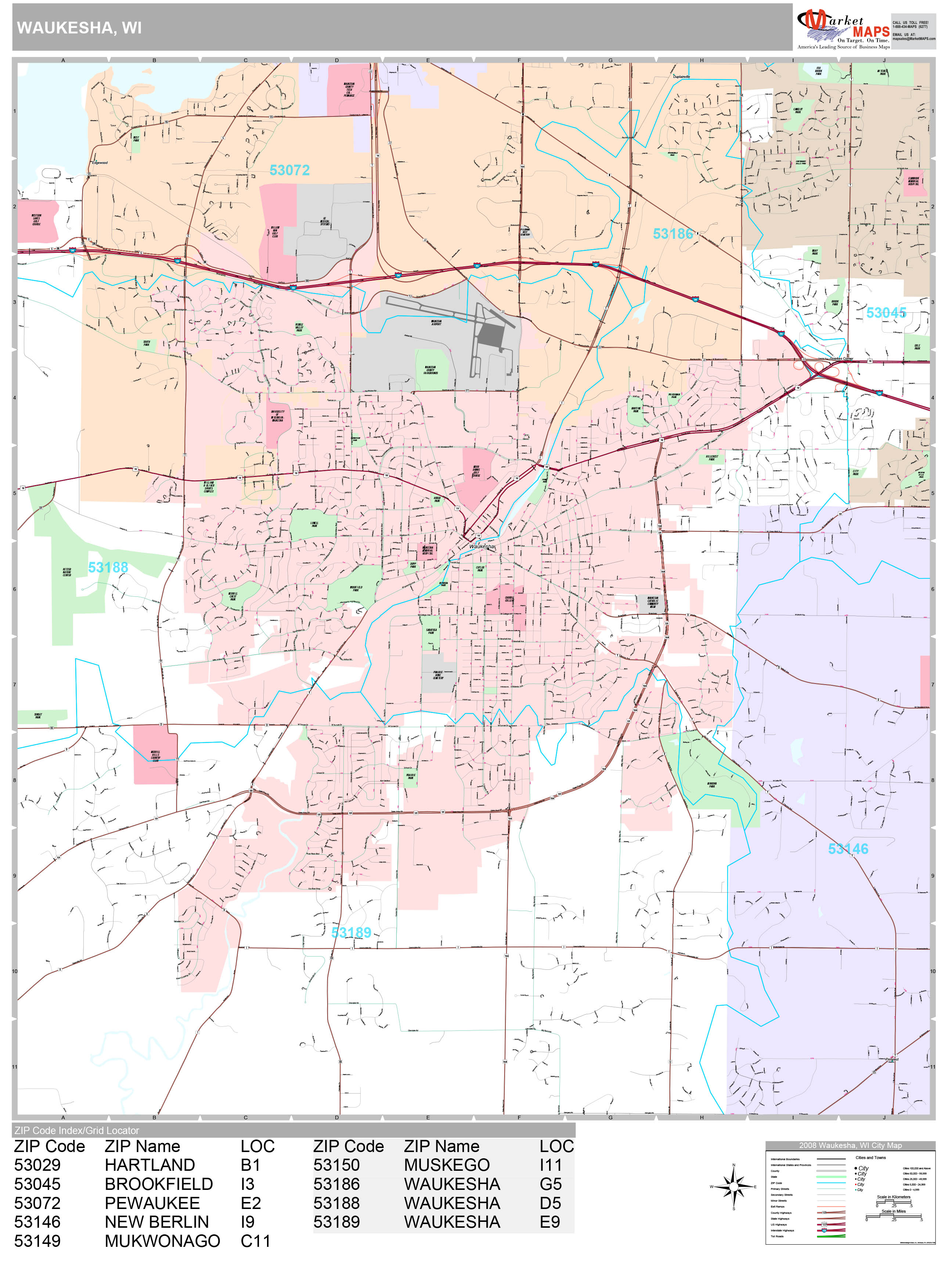 Waukesha Wisconsin Wall Map (Premium Style) by MarketMAPS - MapSales
