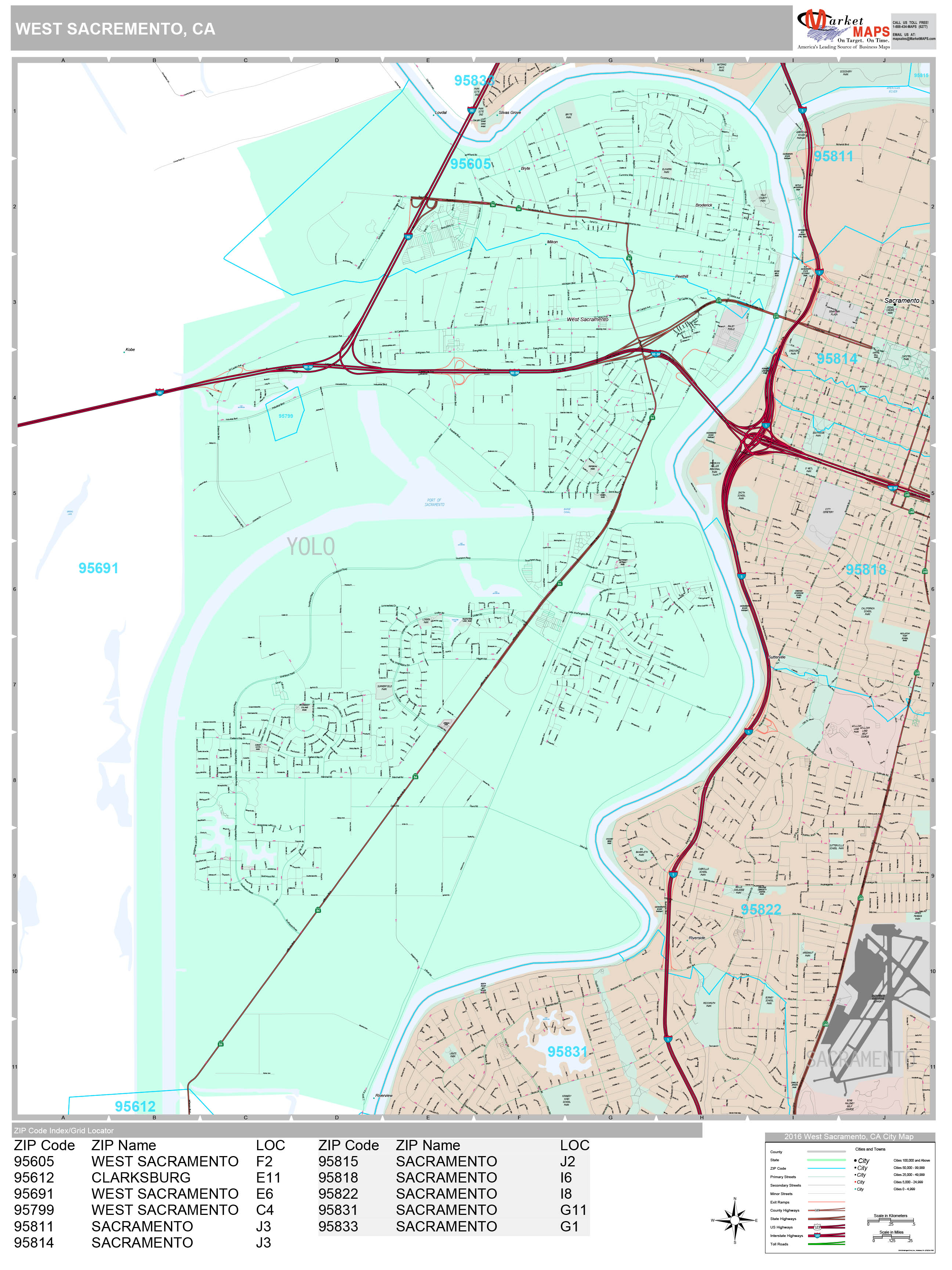 West Sacramento California Wall Map (Premium Style) by MarketMAPS