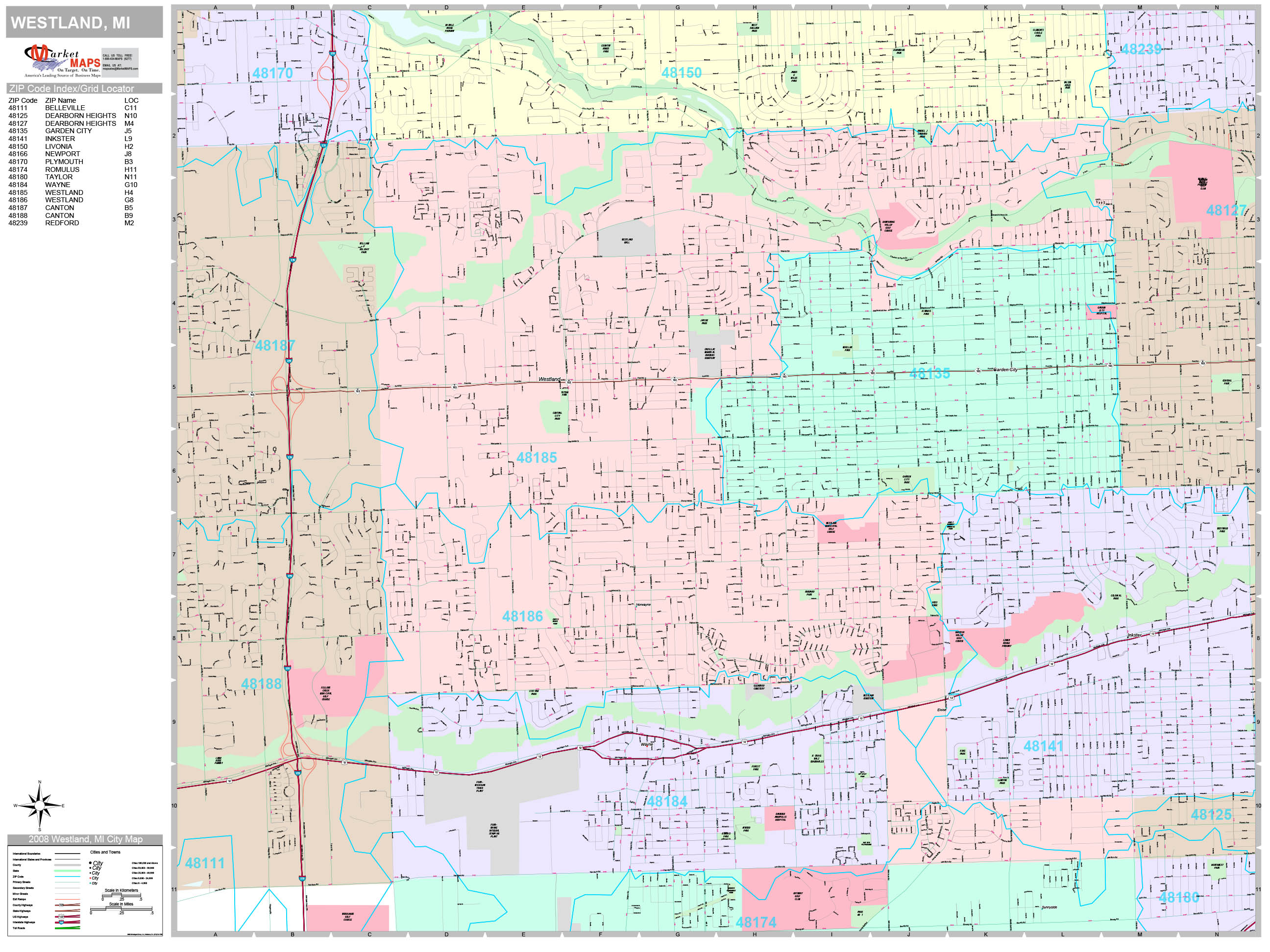 Westland Michigan Wall Map (Premium Style) by MarketMAPS - MapSales