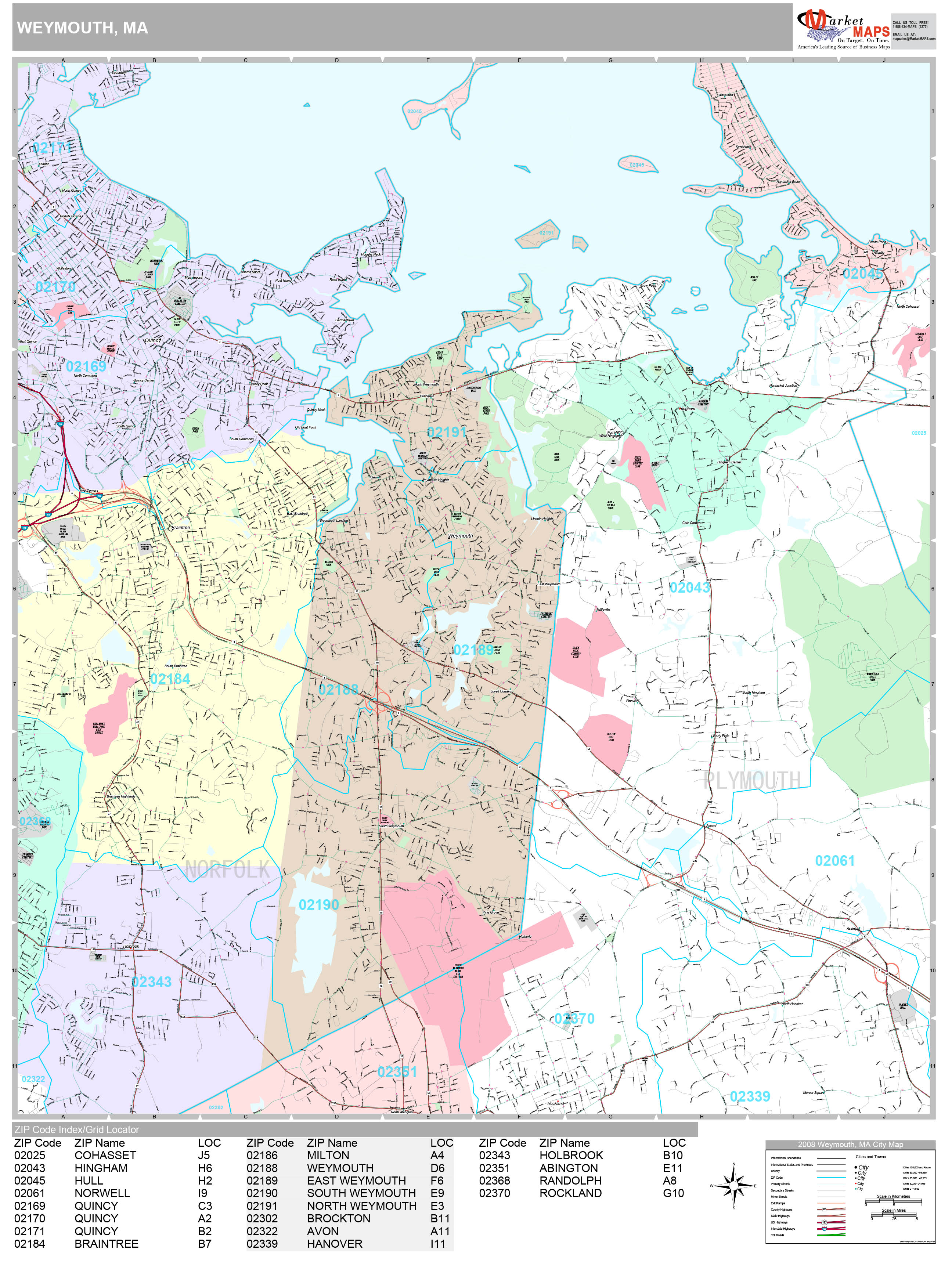 Weymouth Massachusetts Wall Map (Premium Style) by MarketMAPS
