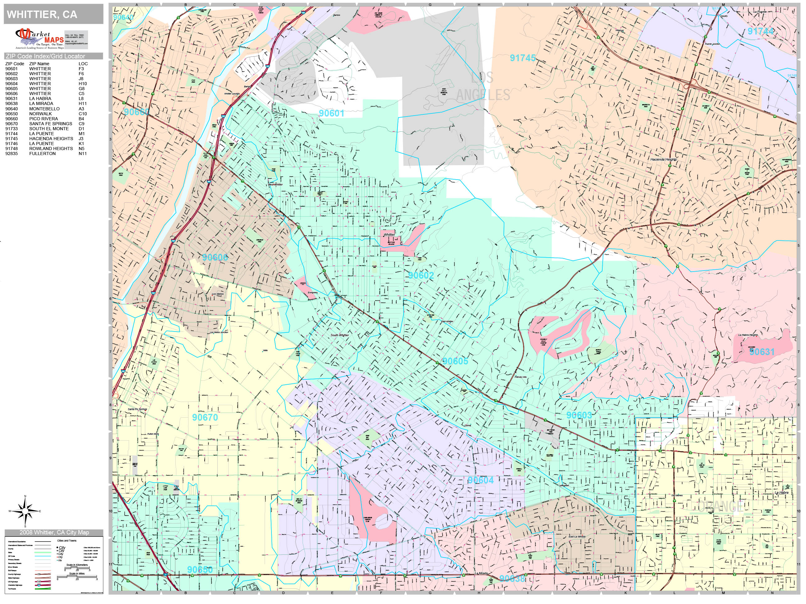 Whittier California Wall Map (Premium Style) by MarketMAPS