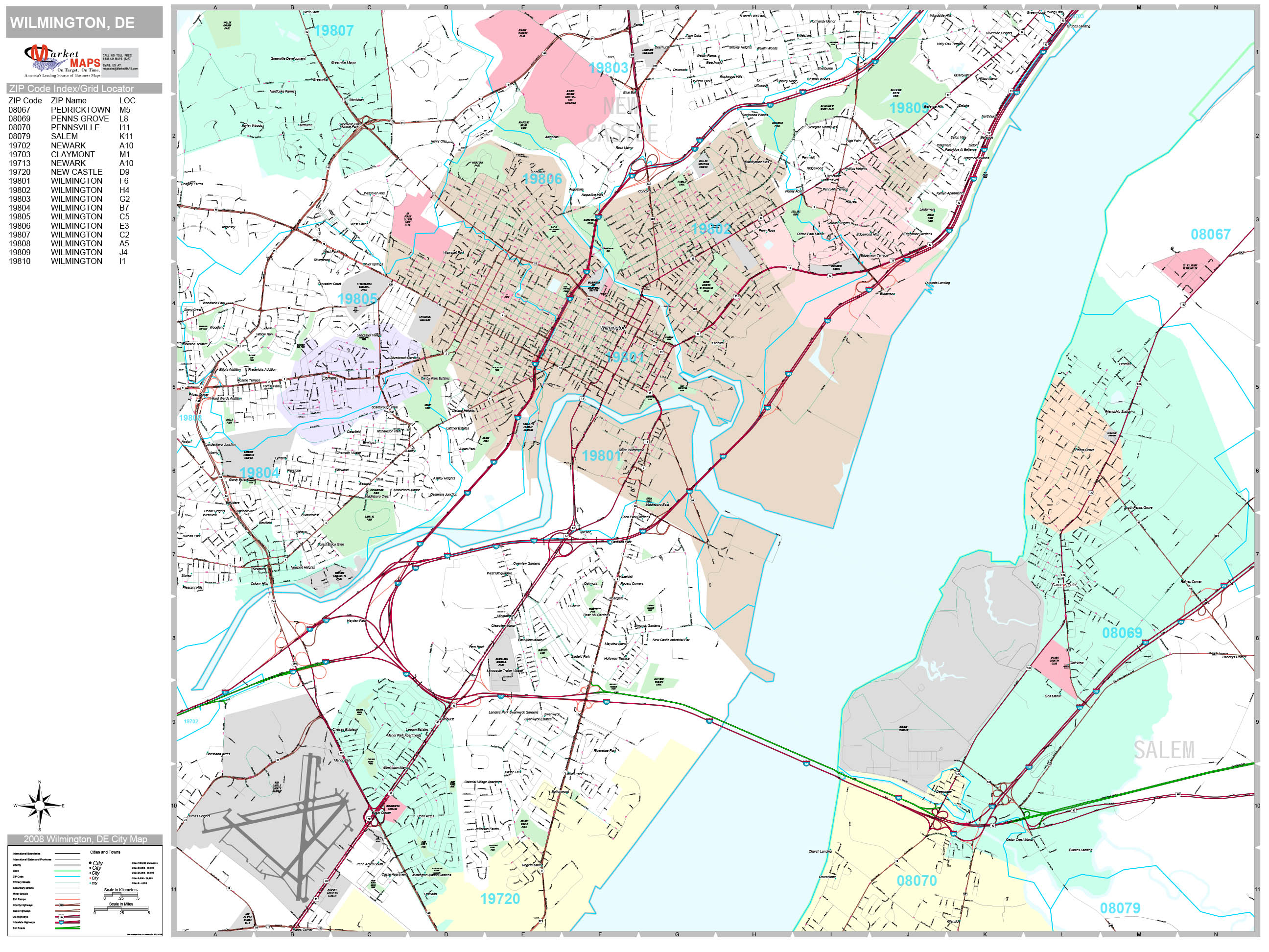 Wilmington Delaware Wall Map (Premium Style) by MarketMAPS