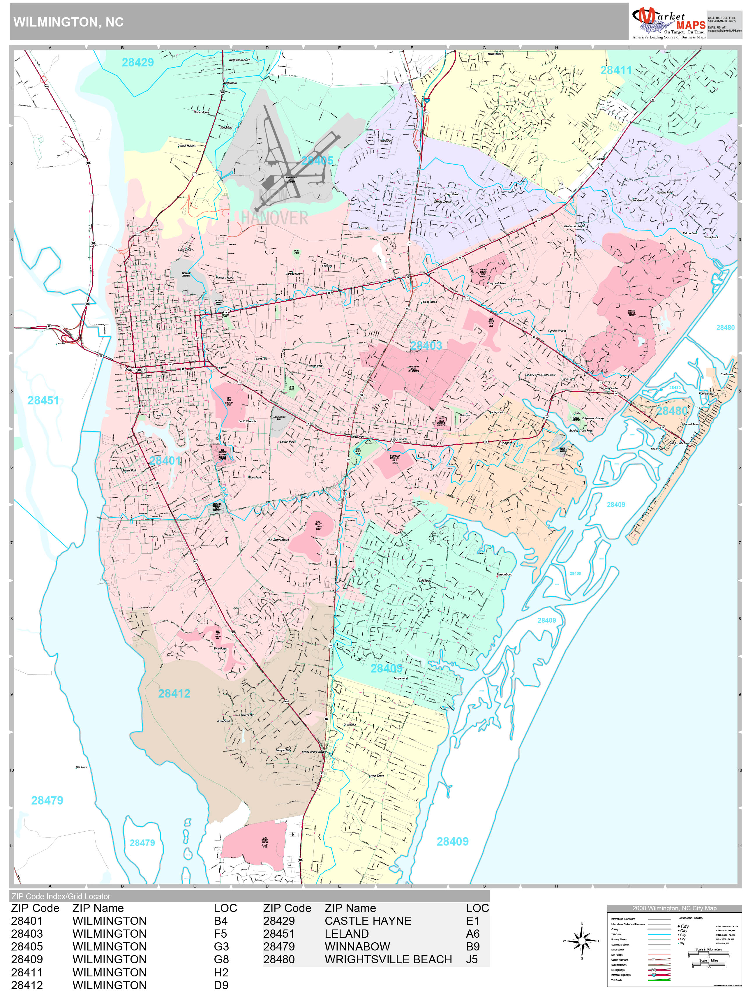Wilmington North Carolina Wall Map (Premium Style) by MarketMAPS - MapSales