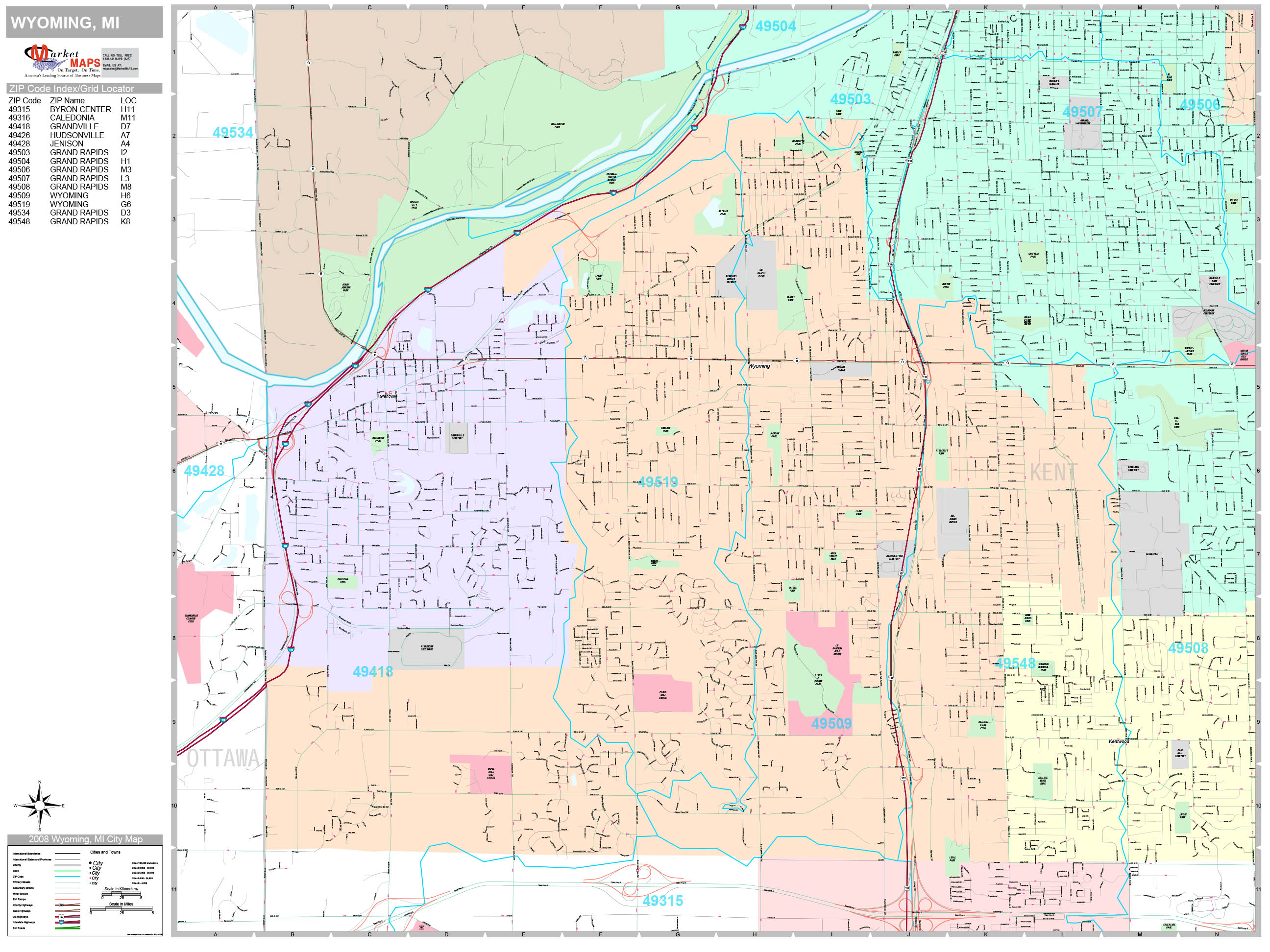 Wyoming Michigan Wall Map (Premium Style) by MarketMAPS