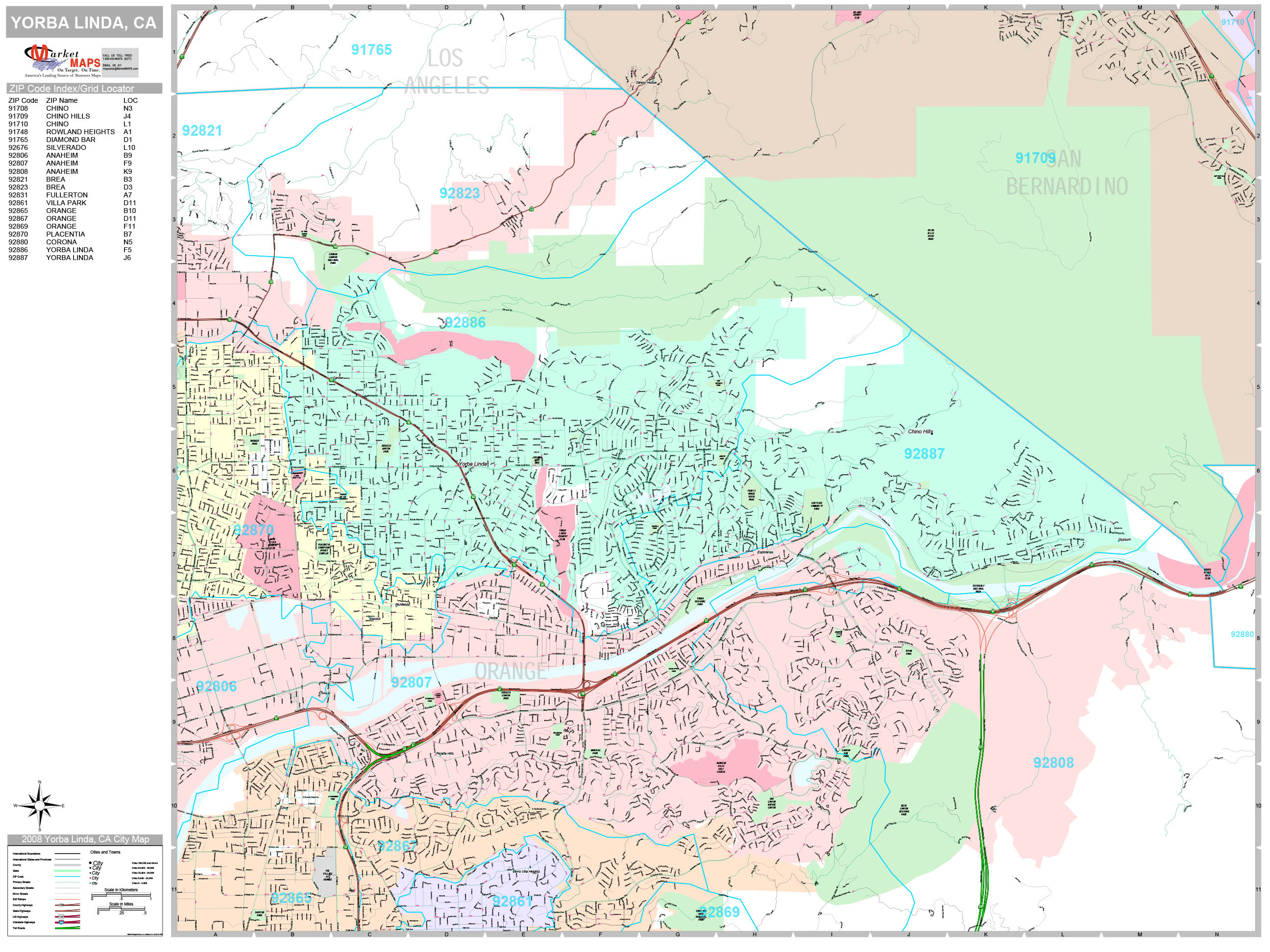 Yorba Linda California Wall Map (Premium Style) by MarketMAPS