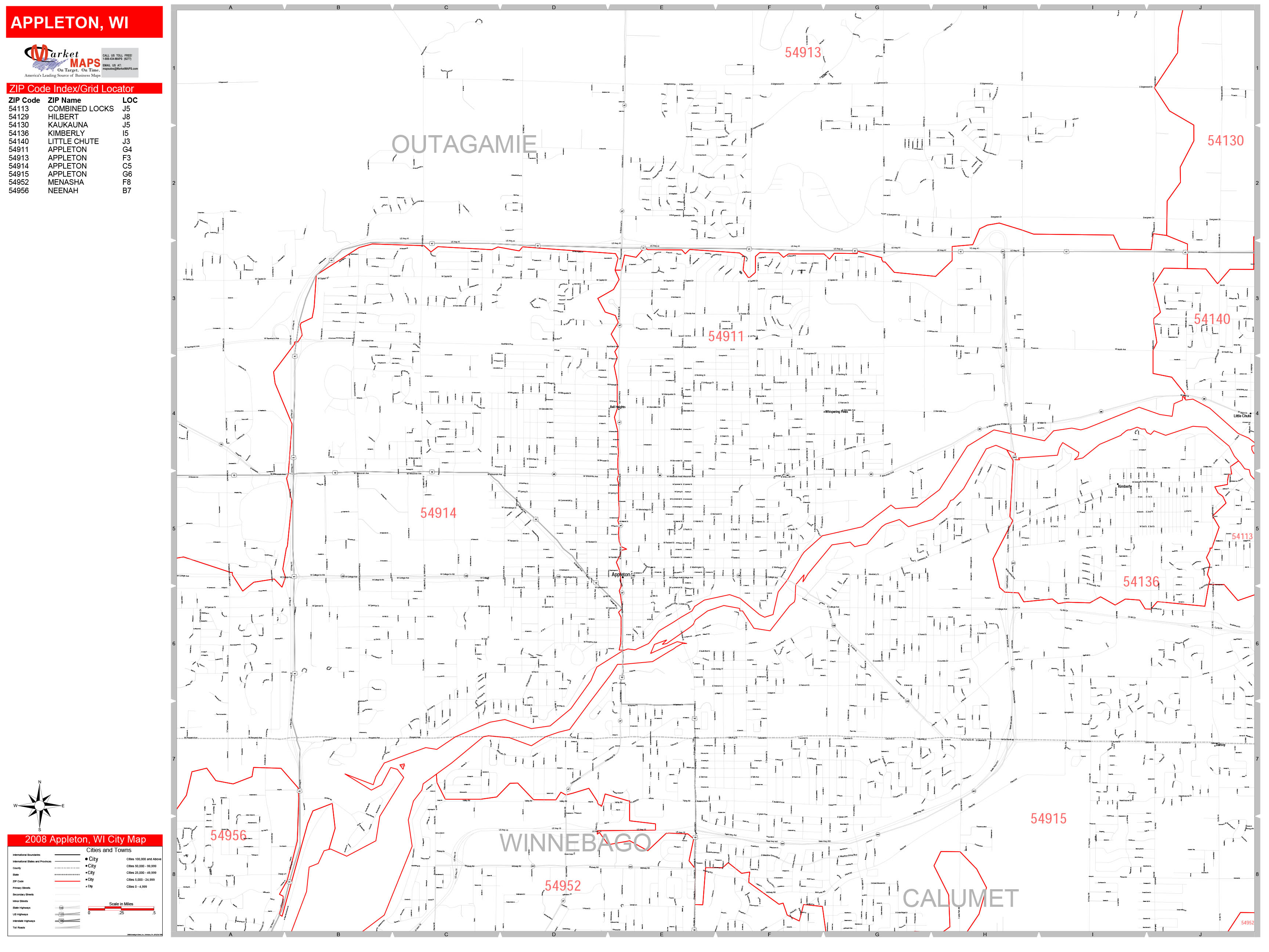 Appleton WI Zip Codes Map