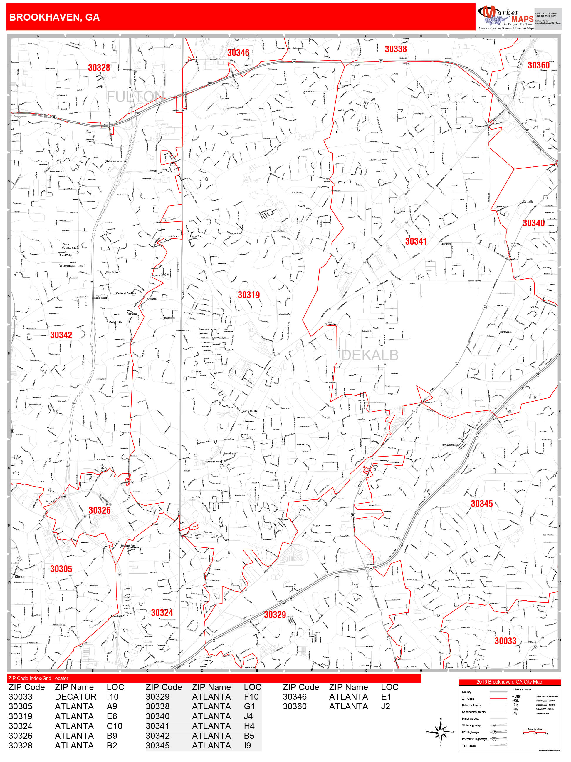 Brookhaven Zip Code Wall Map (Red Line Style) by MarketMAPS
