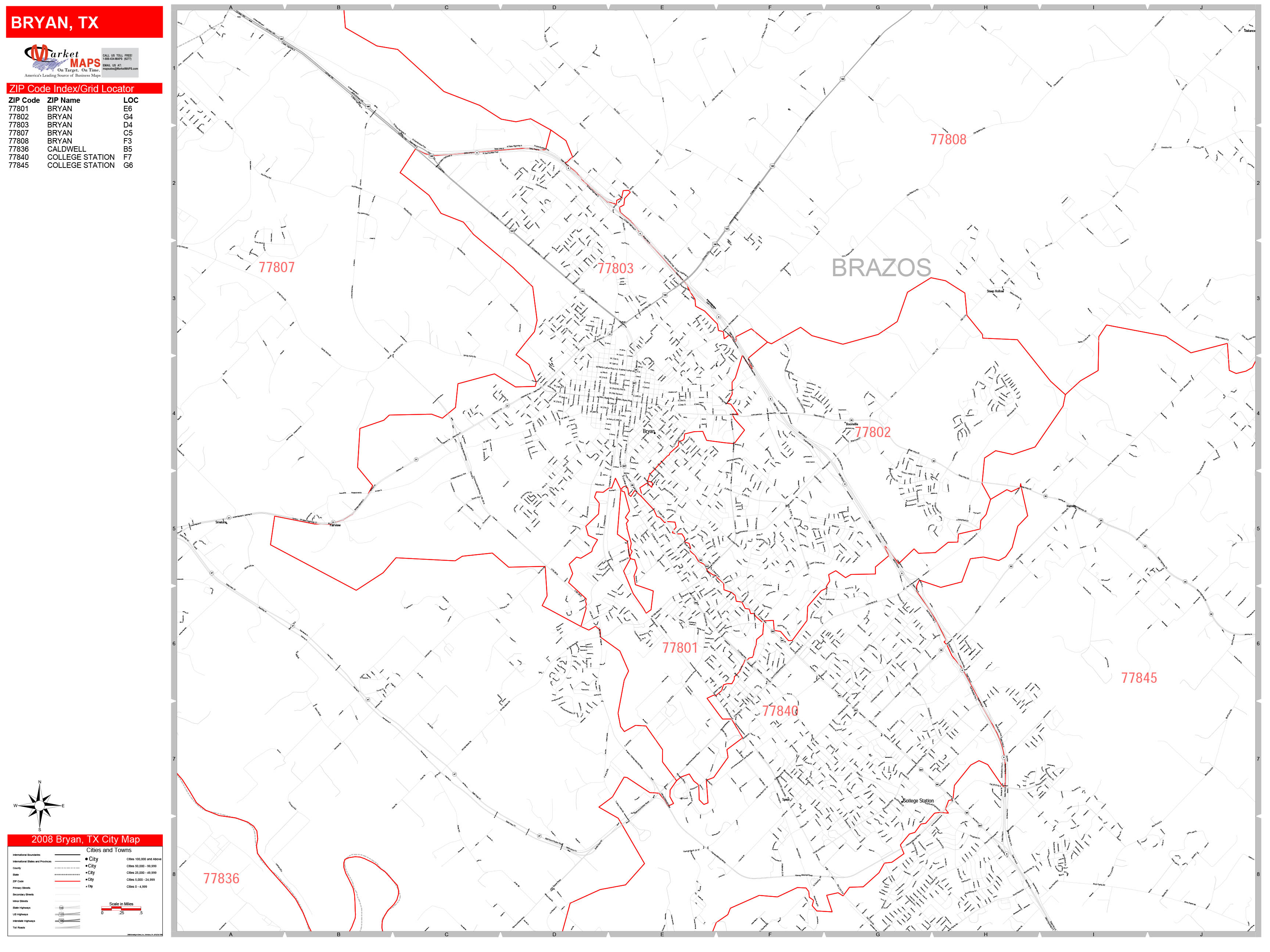 Bryan Texas Zip Code Wall Map Red Line Style By Marketmaps