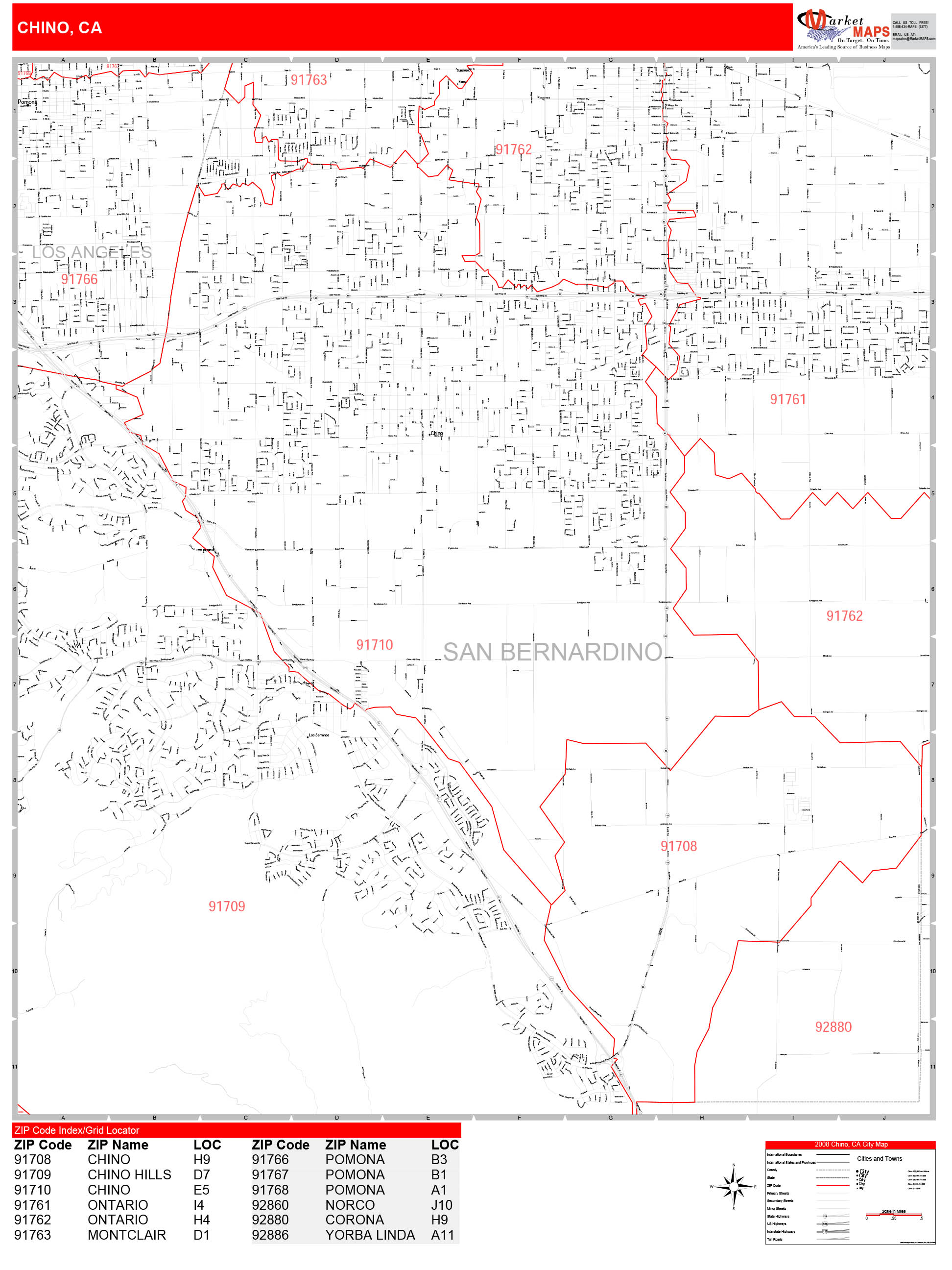 Chico California Zip Code Wall Map Red Line Style By Marketmaps