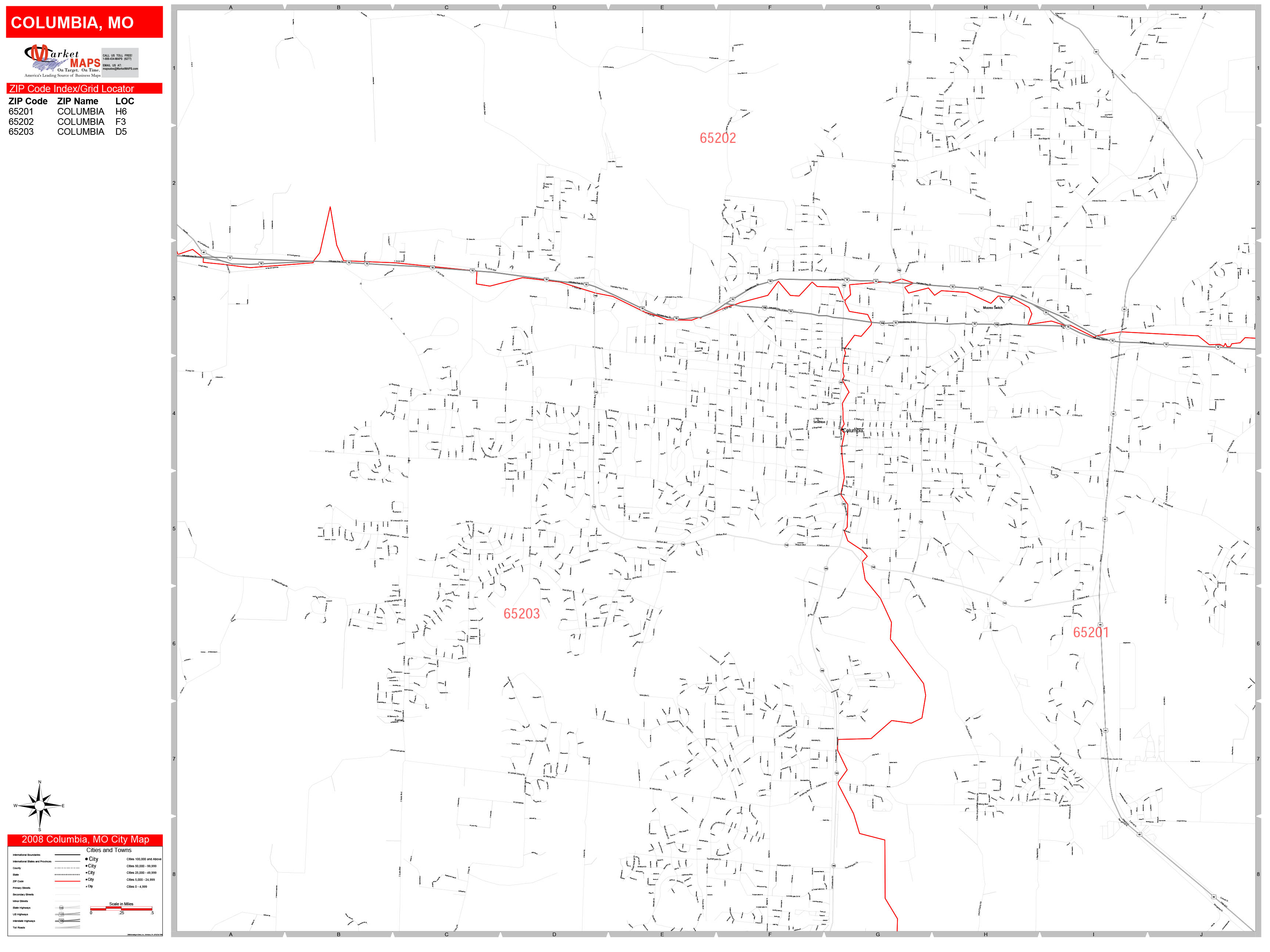 Columbia MO Zip Code Map