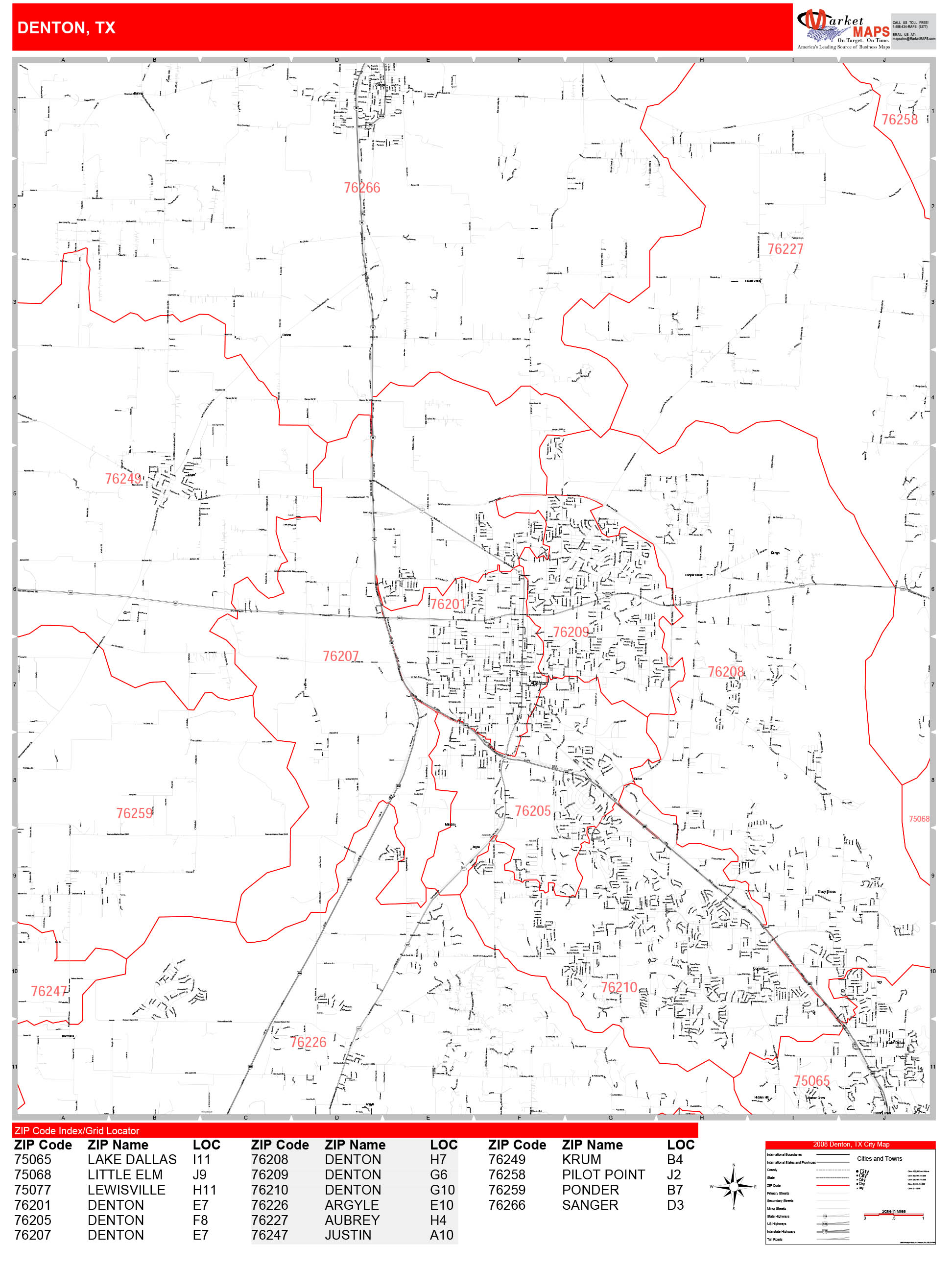 Denton Texas Zip Code Wall Map Red Line Style By Marketmaps Mapsales