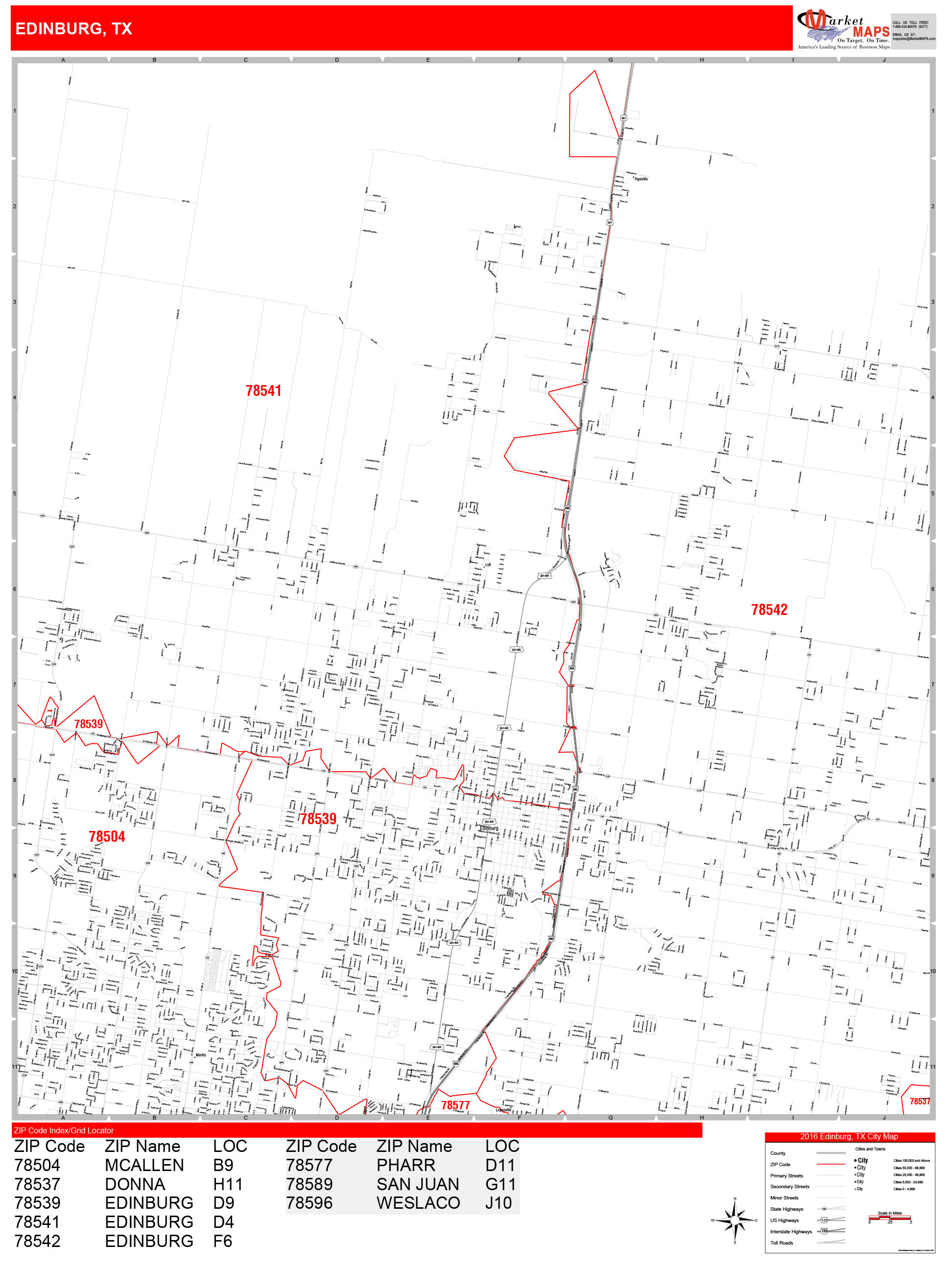 Edinburg Texas Zip Code Wall Map (Red Line Style) by MarketMAPS