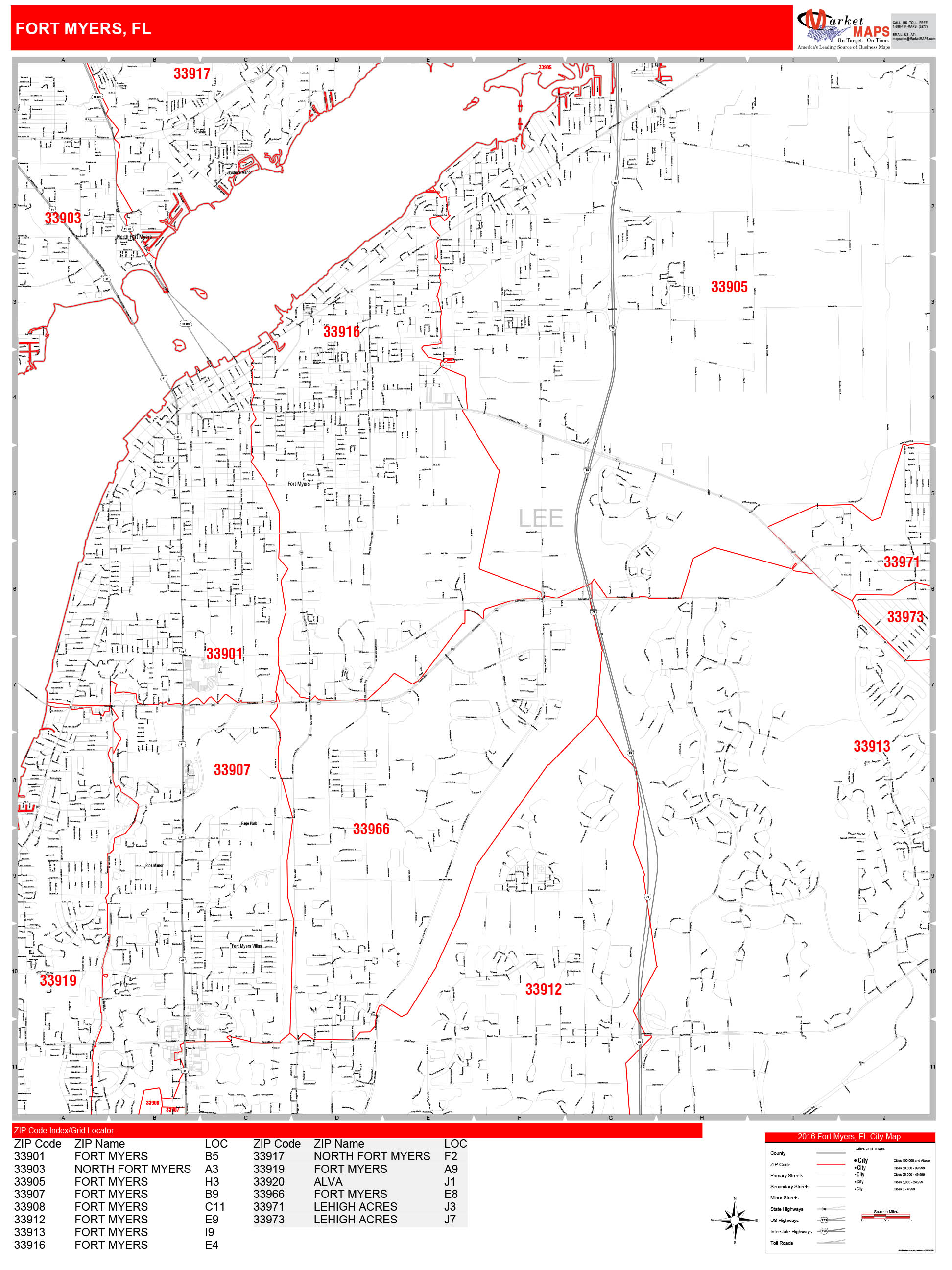 FT Myers Zip Code Map