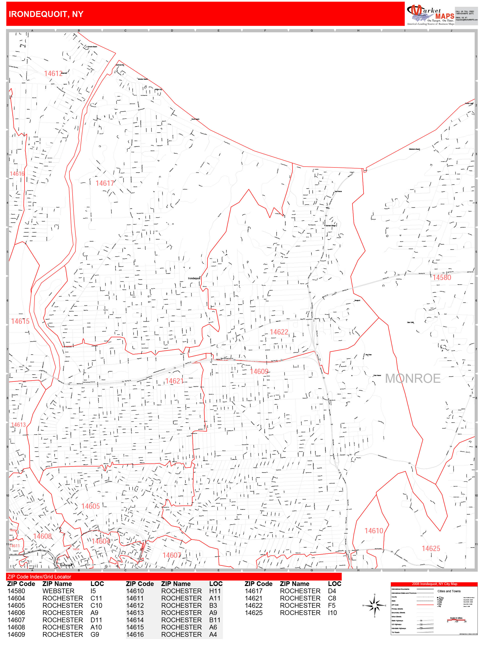 Irondequoit New York Zip Code Wall Map (Red Line Style) by MarketMAPS MapSales