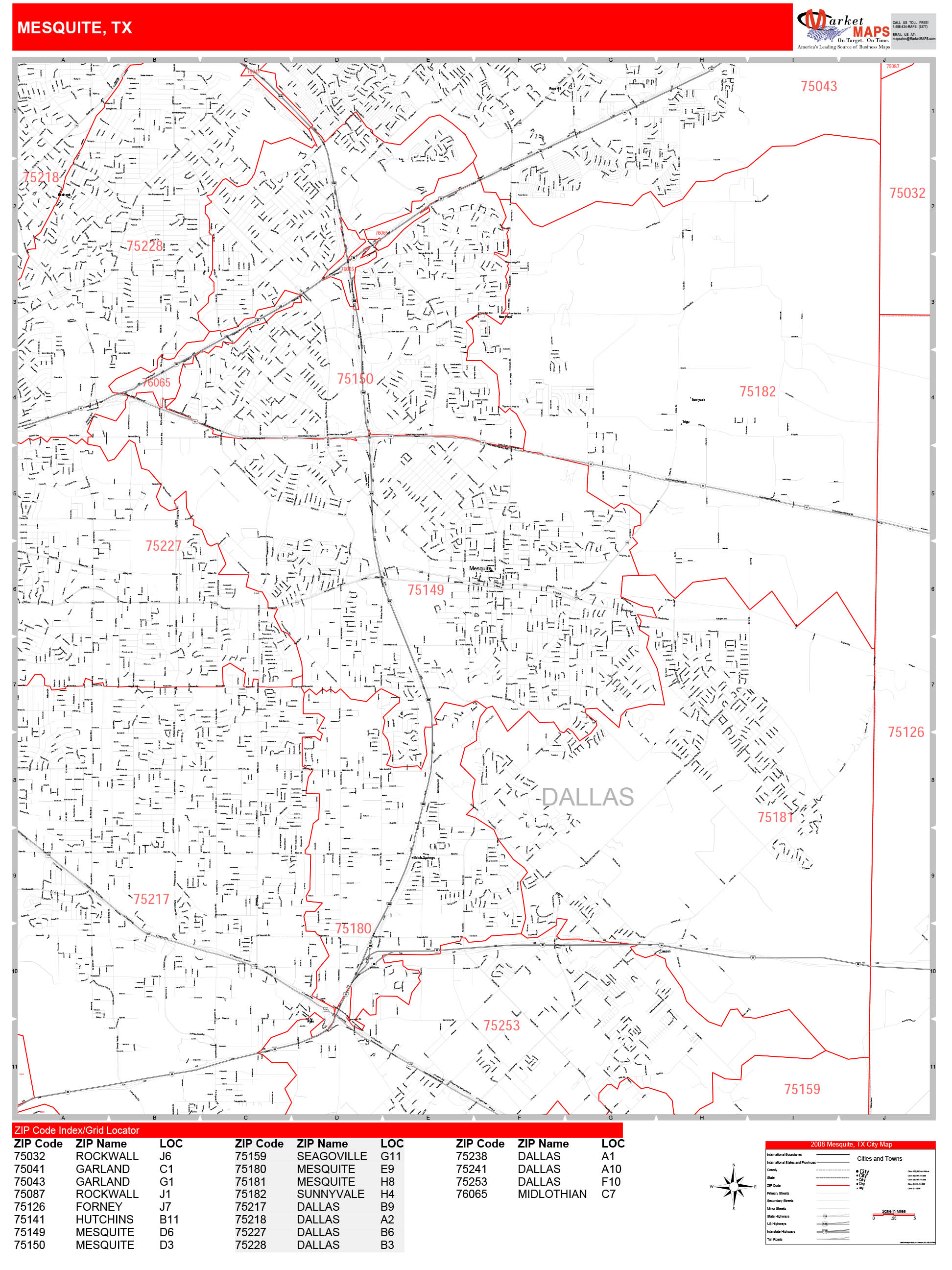 Mesquite Texas Zip Code Wall Map Red Line Style By Marketmaps Mapsales