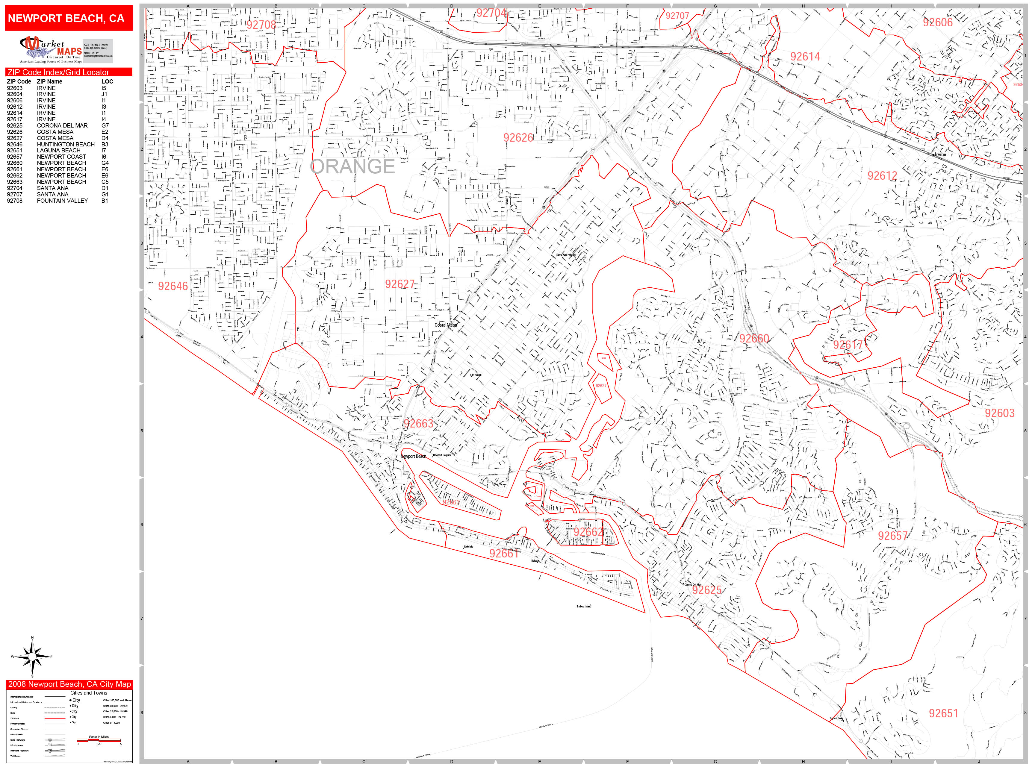 newport-beach-california-zip-code-wall-map-red-line-style-by-marketmaps